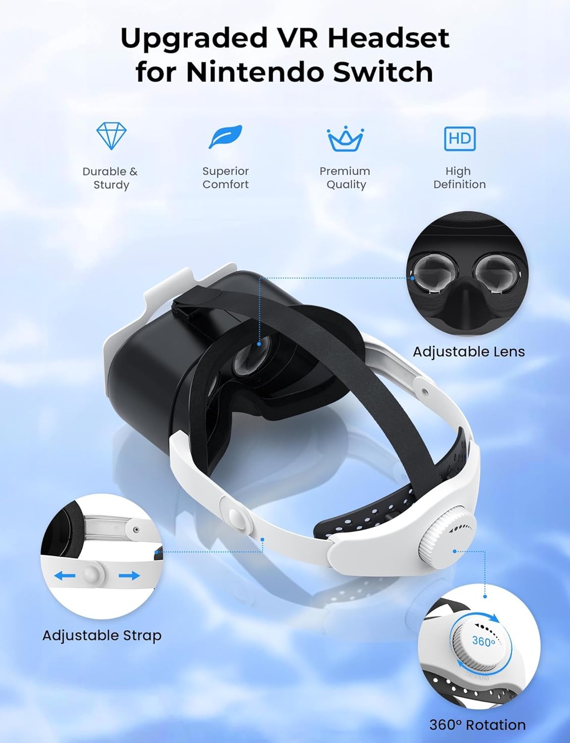 Upgraded VR Headset for Nintendo Switch, Switch OLED Model Virtual Reality Glasses with Adjustable HD Lenses and Head Strap, Labo VR Kit 3D Goggles Accessory