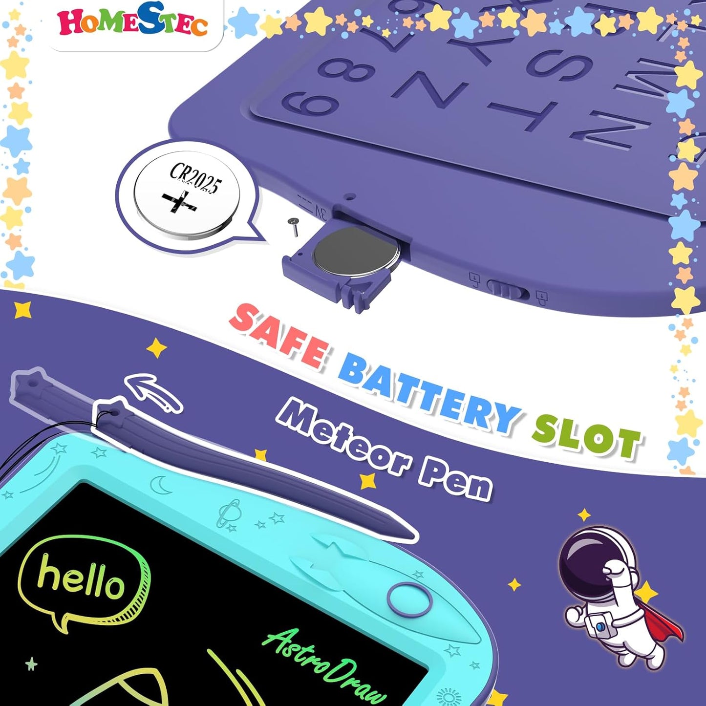 Astrodraw Drawing Pad Toys, Colorful LCD Writing Tablet for Kids, Doodle Board for Toddlers 3 4 5 6 Years Old, Travel Sensory Space Toy for Boys Girls, Birthday Gift Idea,2pc
