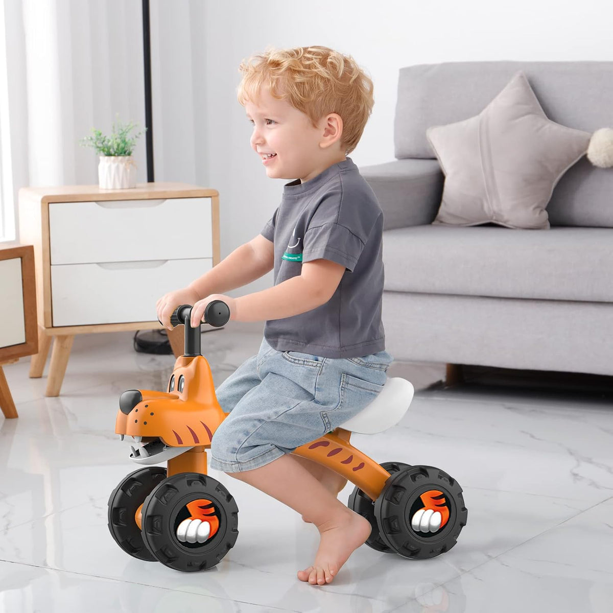 YGJT Baby Balance Bike for 1 Year Old Boy and Girl, Indoor Outdoor Non-Pedal Baby Walker Toys for 10-36 Months Toddlers, Silent Wheels, 1st Birthday Gift, Kids First Bike Tiger