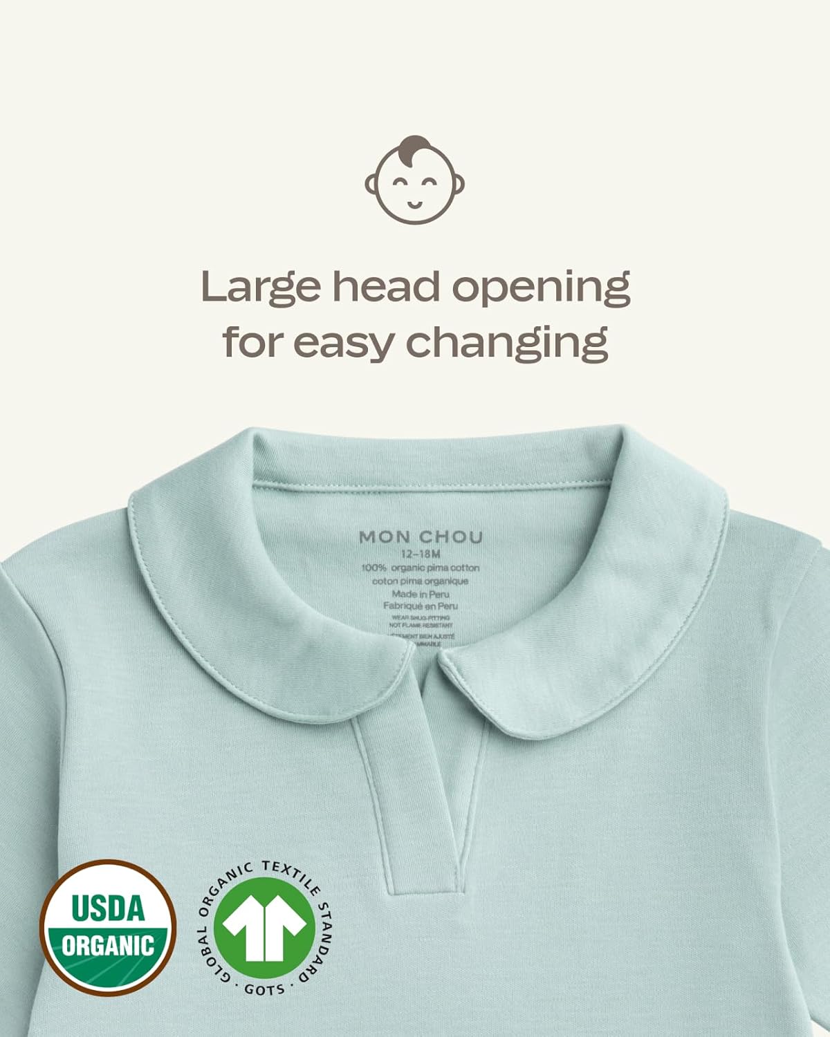 MON CHOU Premium Long Sleeve Bodysuit - Luxuriously Soft, 100% Pima Cotton Baby Bodysuit with Collar - Organic Cotton Baby Clothes (Ivory, 9-12 Months)