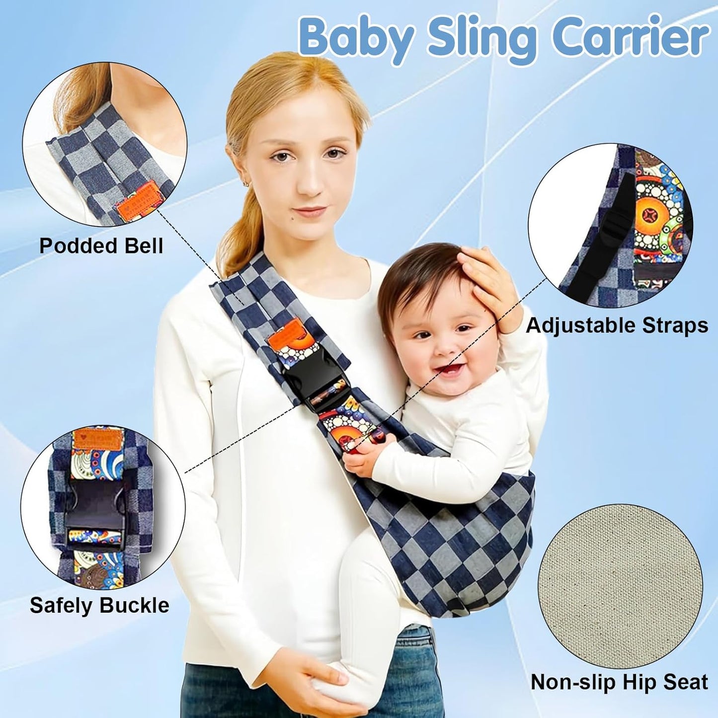 Baby Sling Carrier 2025 Baby Carrier Newborn to Toddler Sling Lightweight Baby Carrier Sling with Adjustable Straps Toddler Carrier Baby Wrap Sling for 10-30 lbs(Black Sailboat)