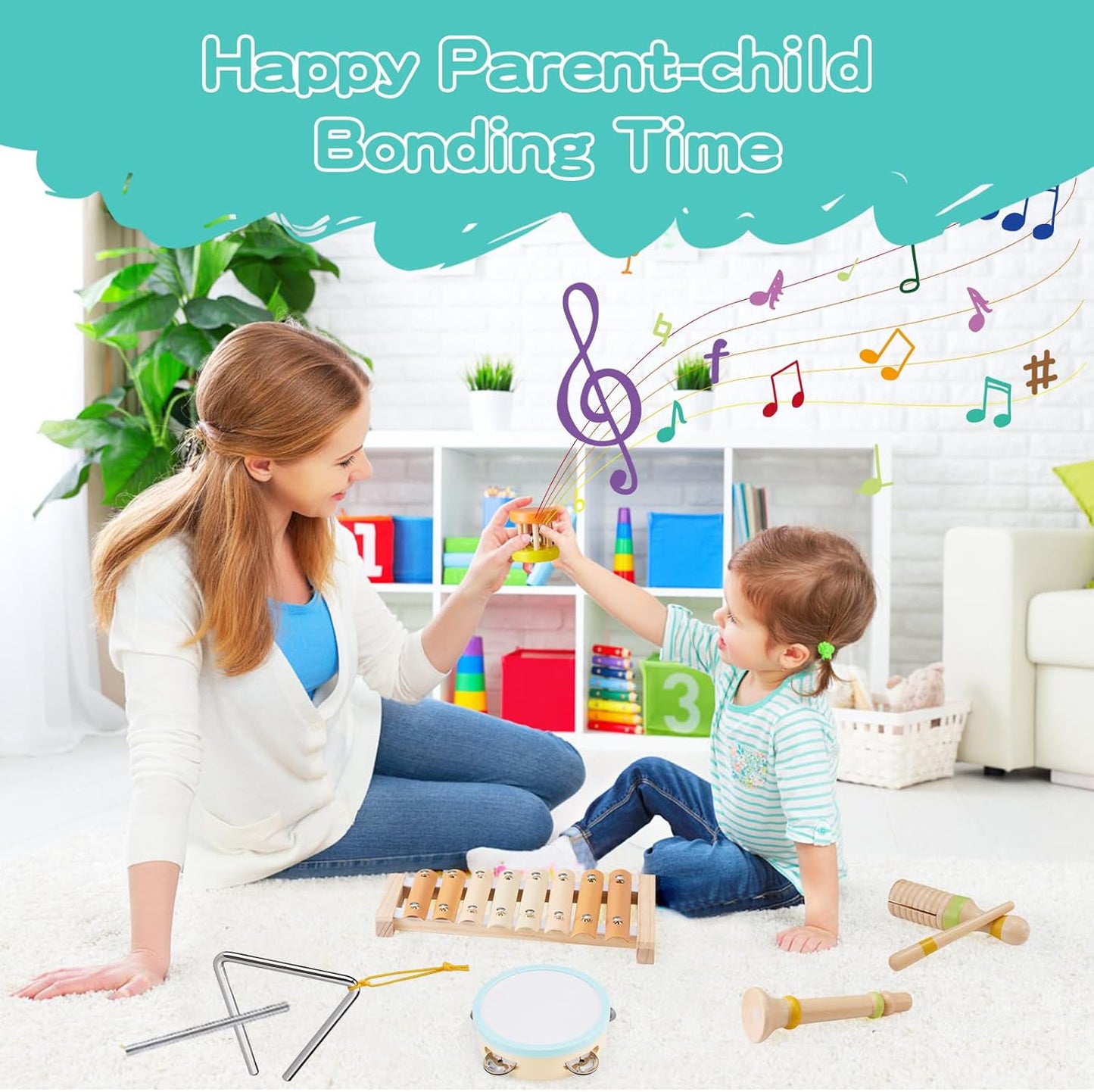 Baby Musical Instruments Set Montessori Wooden Toy for Toddlers 1 2 3 Percussion Music Xylophone for Kids Preschool Learning Resource Christmas Birthday Gifts for Boys Girls Aged 18 Months (Warm)