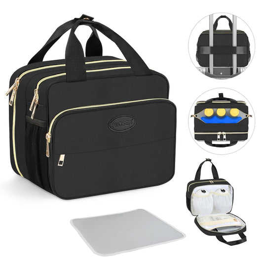 PIIOSER Insulated Baby Bottle Bag with Ice Pack, Breastmilk Cooler Compatible with Wearable Breast Pumps & Accessories - Breastfeeding On The Go Travel for Nursing & Working Moms, Black