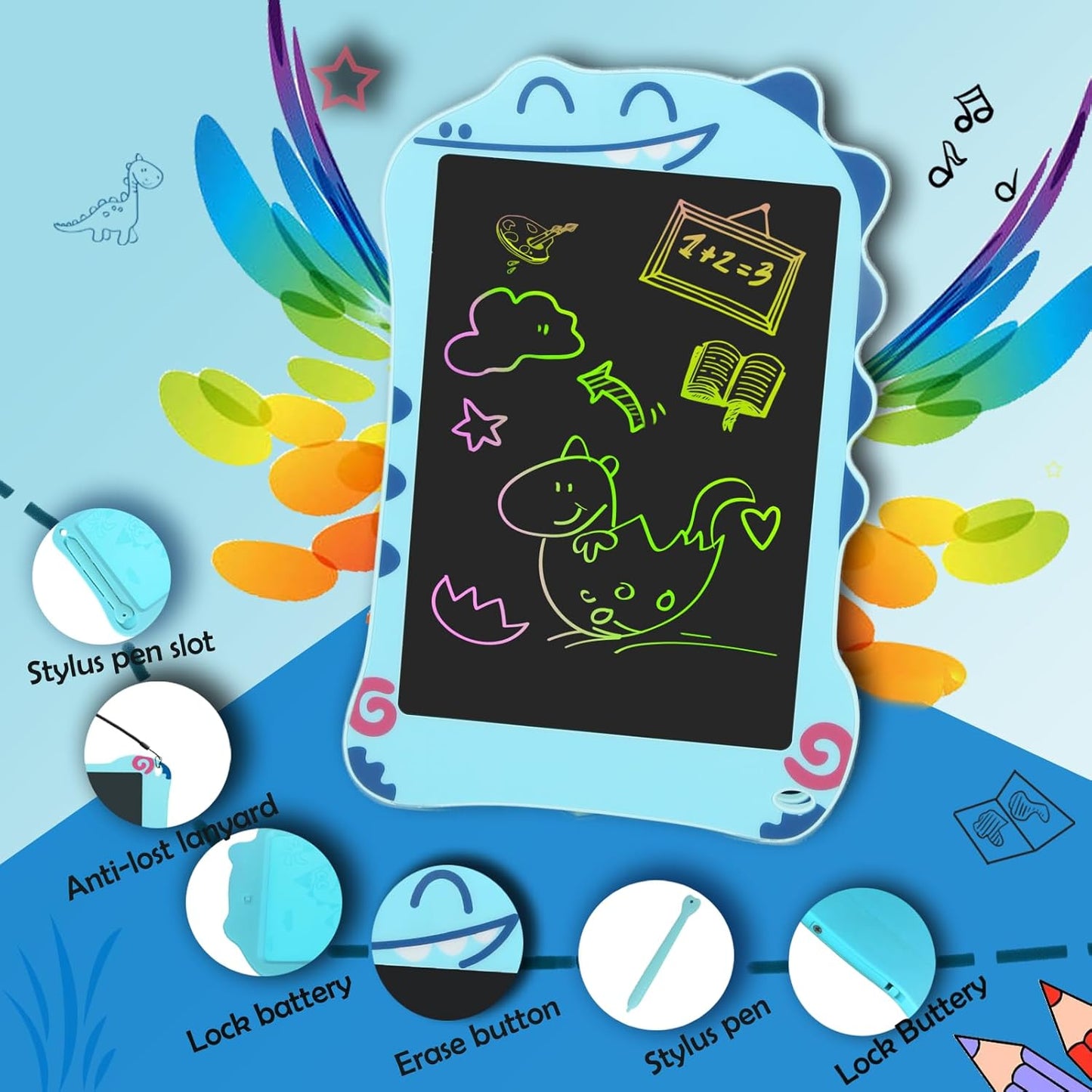 LCD Writing Tablet Dinosaur Toys for Boys Kids, Colorful Toddler Blue Toys Drawing Board, Educational Children Toy, Doodle Pad for 3 4 5 6 7 8 Year Old Boy Kid Birthday Party Christmas Gifts,8.5inch