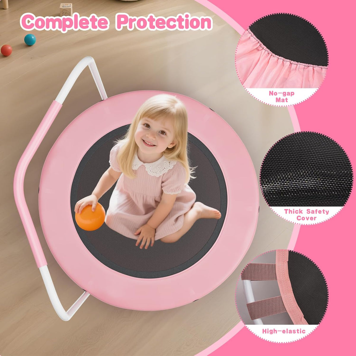 36" Mini Trampoline for Toddlers Ages 1–6 – Foldable Indoor/Outdoor Kids Rebounder with Foam Handle & Safety Padded Cover