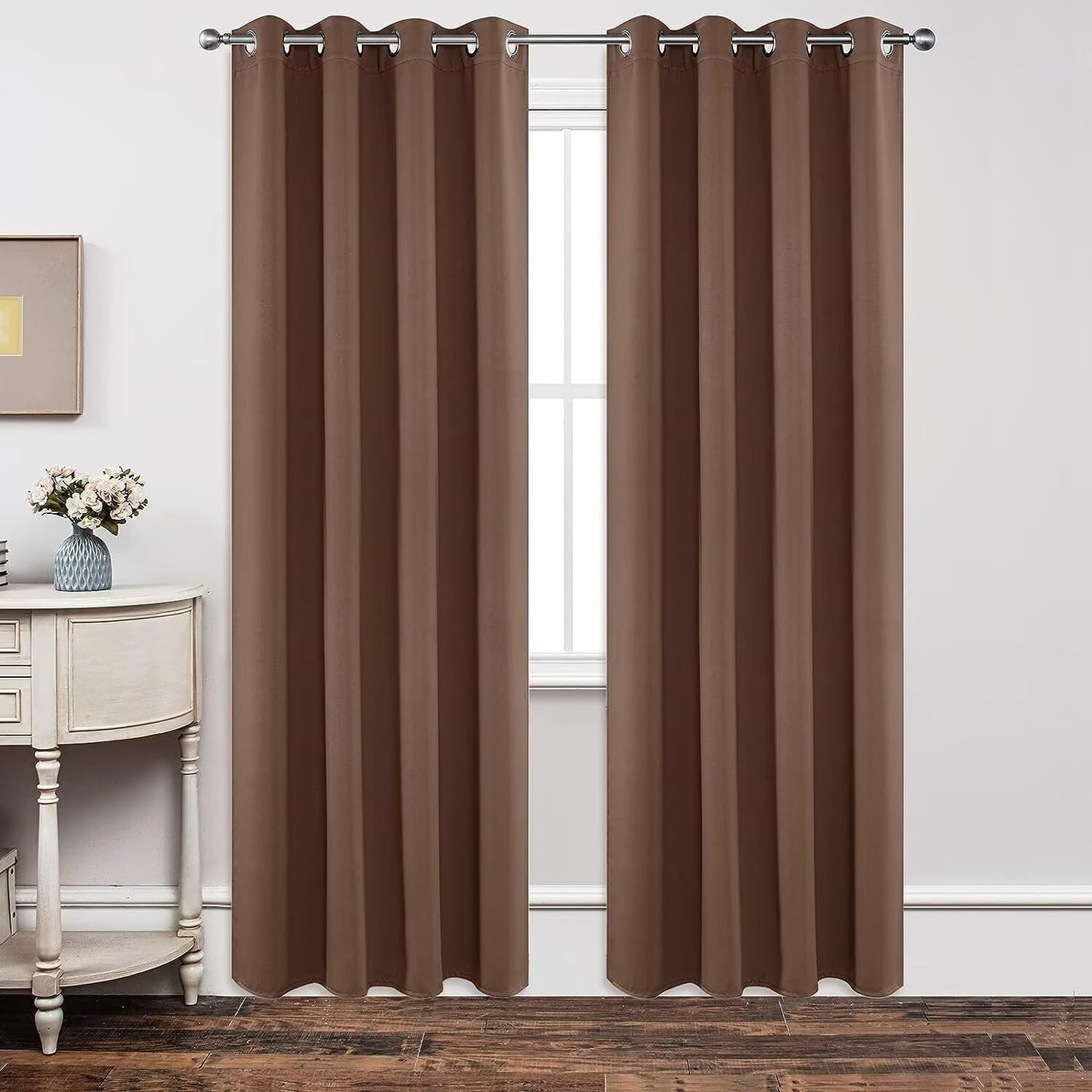 Joydeco Blackout Curtains 45 inch Length 2 Panels Set, Thermal Insulated Long Curtains & Drapes 2 Burg, Room Darkening Grommet Drapes for Bedroom Living Room Windows (W52 x L45 Inch, Brown)