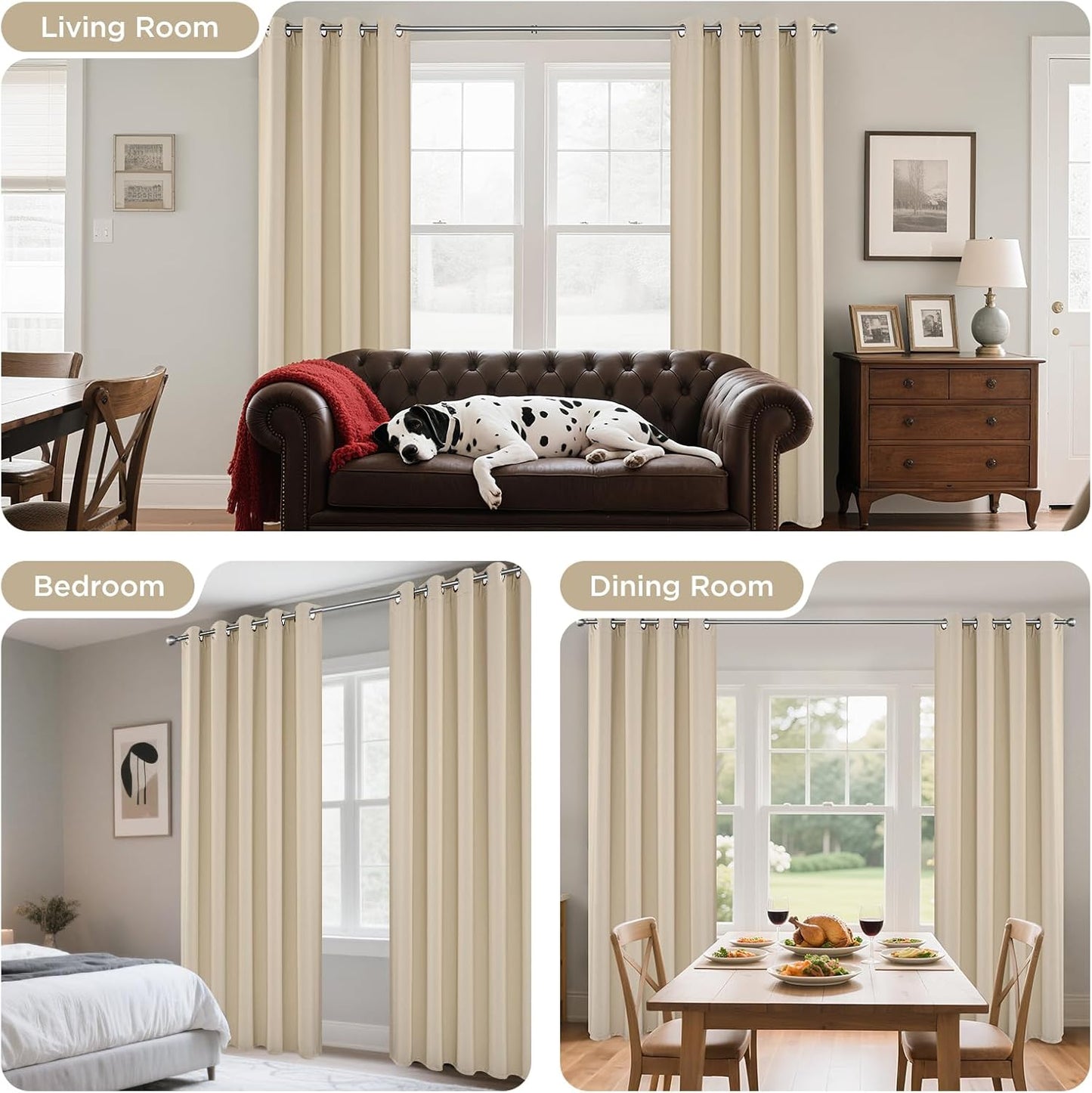 Joydeco Blackout Curtains 63 Inch Length 2 Panels Set, Thermal Insulated Long Drapes 2 Burg, Room Darkening Grommet Curtains for Living Room Bedroom Window