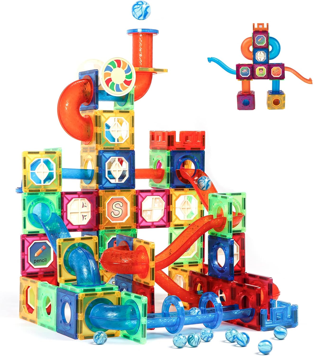 MAGBLOCK Magnetic Tiles 176Pcs Marble Run Children's Educational Toys for Developing Mathmatics and Physics Skills and for Developing Creativity and Imagination Toys for Kids Age 8 9 10+ Years Old