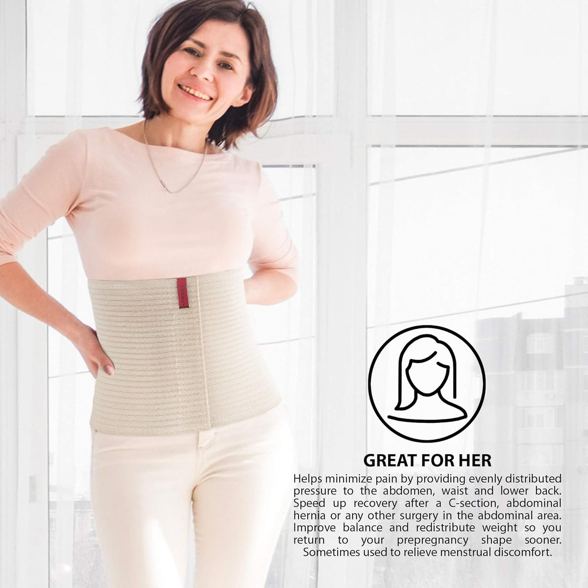 ORTONYX 10.25" Abdominal Binder for Men and Women/Postpartum Post-operative Post-surgery Wrap/Abdomen Navel Umbilical Hernia Support Belt / 524010 Beige 3XL Plus Size