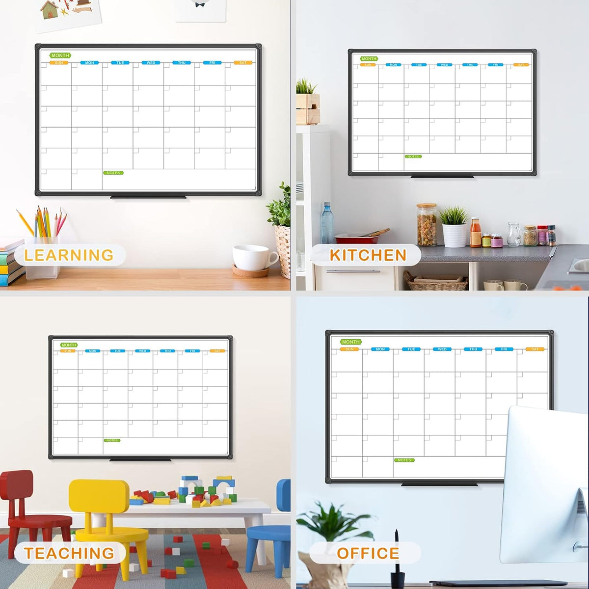 JILoffice Dry Erase Calendar Whiteboard - Magnetic White Board Calendar Monthly 36 X 24 Inch, 2 Pack, Black Aluminium Frame Wall Mounted Board for Office Home and School