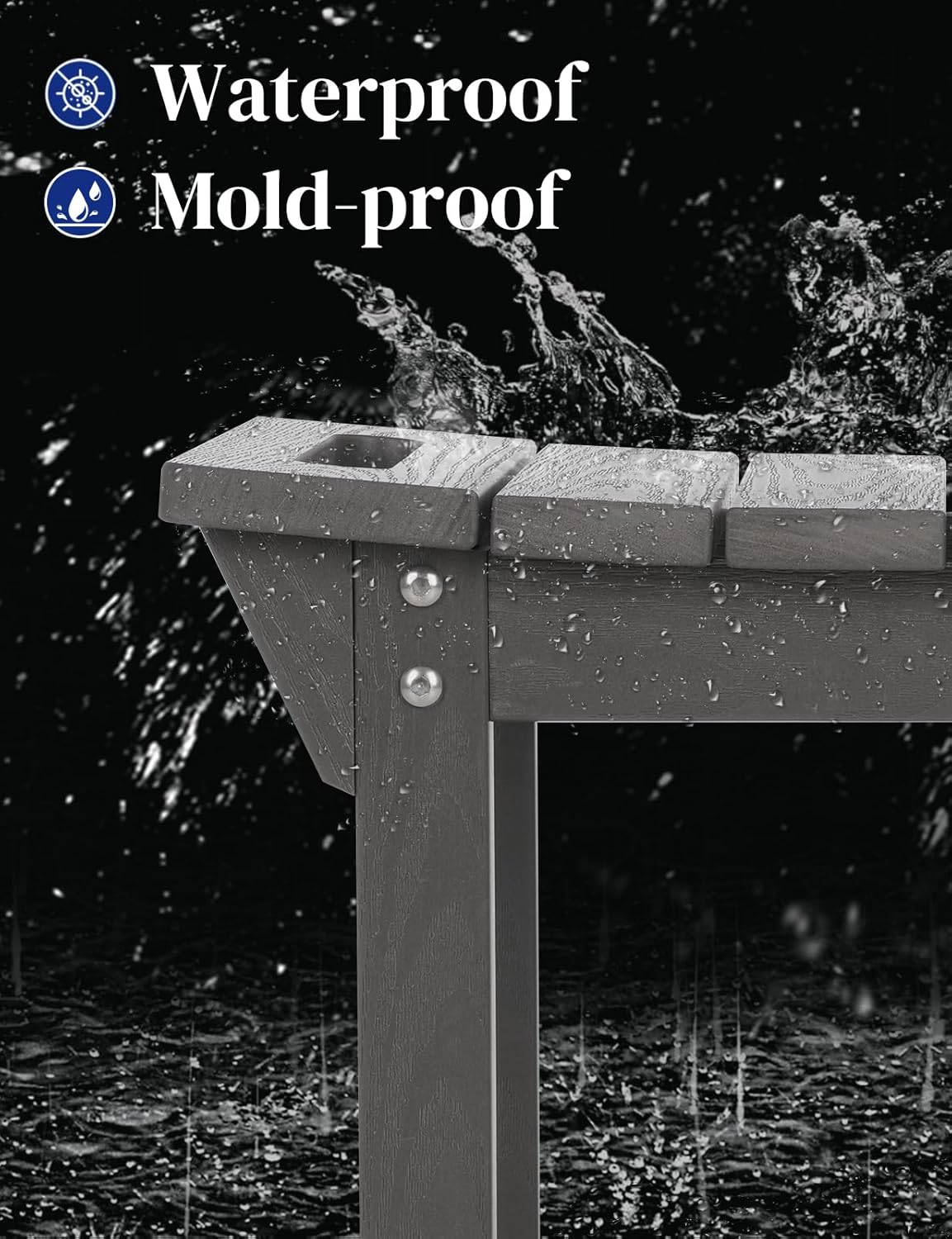 Waterproof Shower Bench, Poly Lumber Shower Stool for Shaving Legs, Shower Chair Seat with Storage Shelf and Handles, Bathroom Bench for Inside Shower, Non-Slip (Grey)