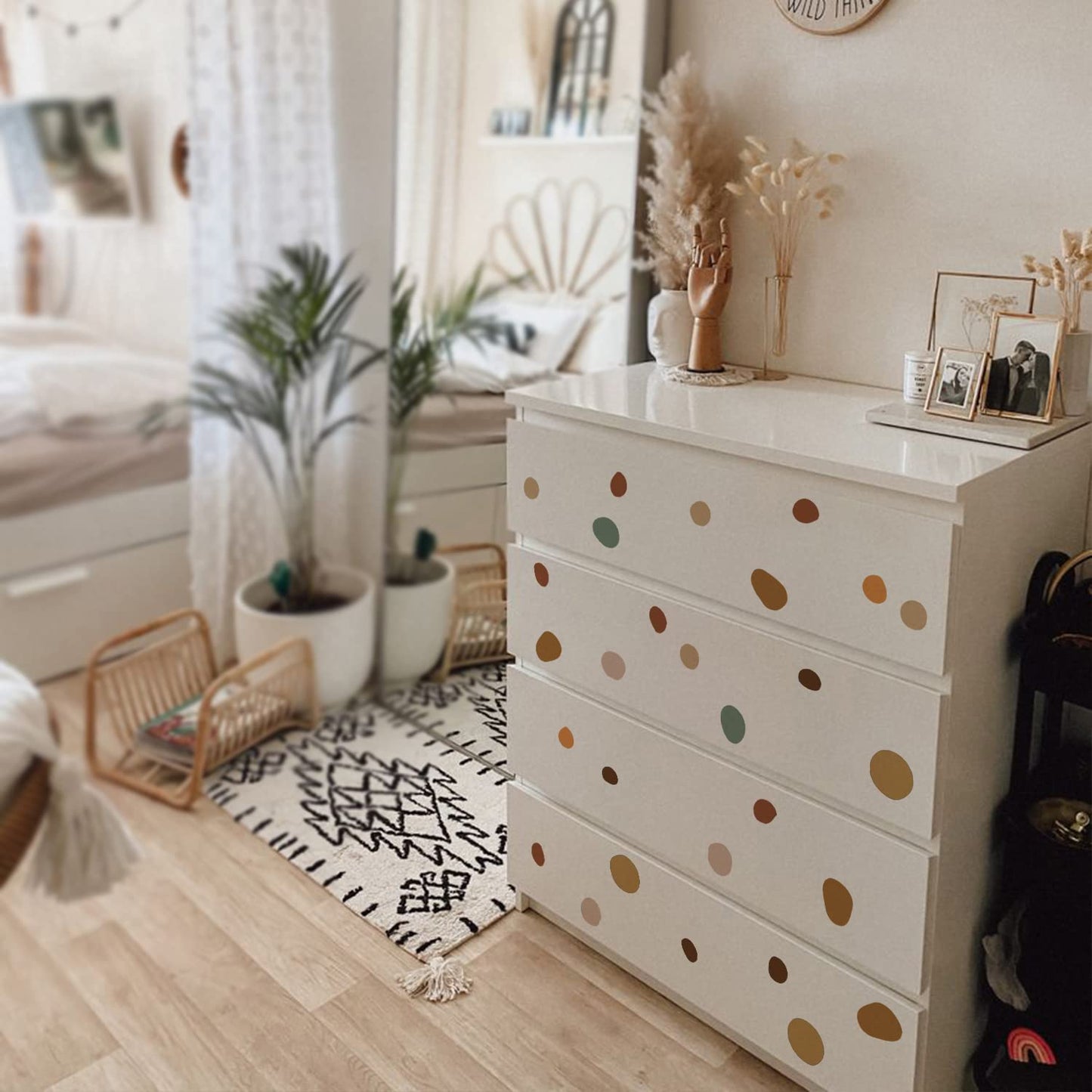 Boho Polka Dot Wall Decals 84 PCS, Boho Wall Sticker for Girls Room Living and Playroom Nursery, Removable Wall Decals Kids Room Decor Vinyl Murals DIY Cute Decorations (12 Sheets)