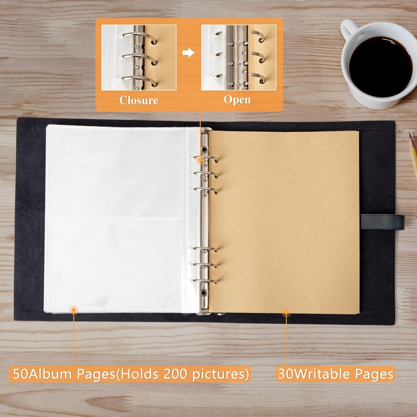 Photo Album 4x6 200 Photos, Genuine Leather Photo Albums with Writing Space with 30 Writing Paper, Travel Family Wedding Kids Graduation Ultrasound Baby Picture Album Scrapbook Photo Album（LOVE）
