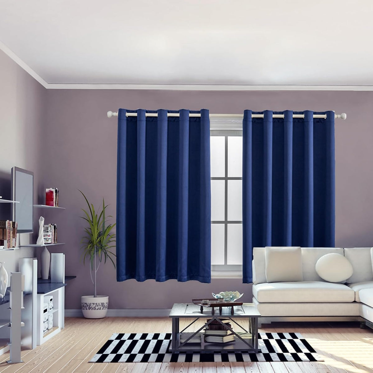 Anytime 100% Blackout Curtain Set, Thermal Insulated & Energy Efficiency Window Draperies for Guest Room, Full Shading Panels for Shift Worker and Light Sleepers（Navy Blue, 2 Panels, 70W x 63L）