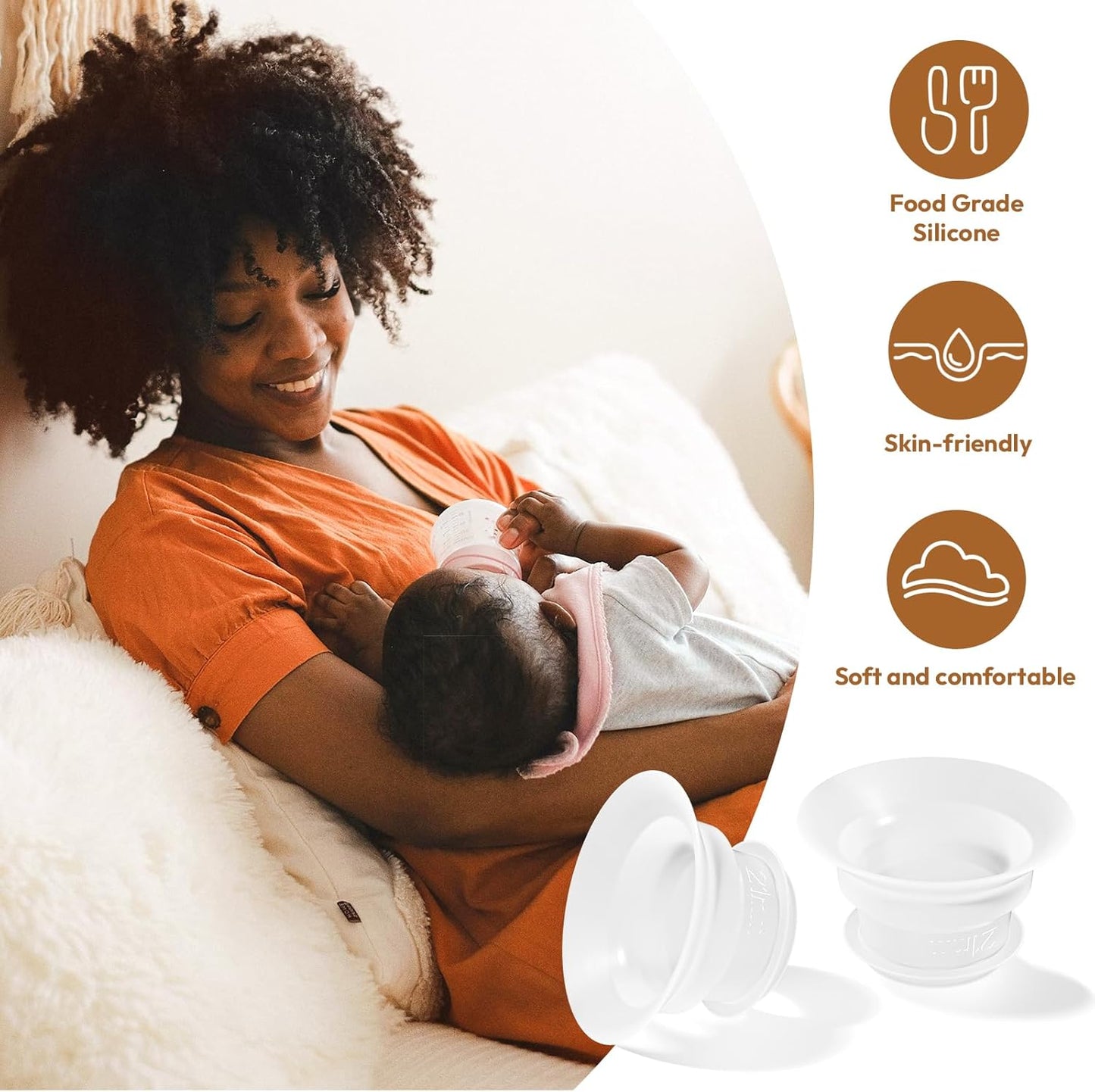 NCVI Silicone Flange Insert for 24mm Flange/Shield, Compatible with NCVI Wearable Breast Pump 8111/8131, Breastfeeding Essential for Moms, 4PCS (21mm)