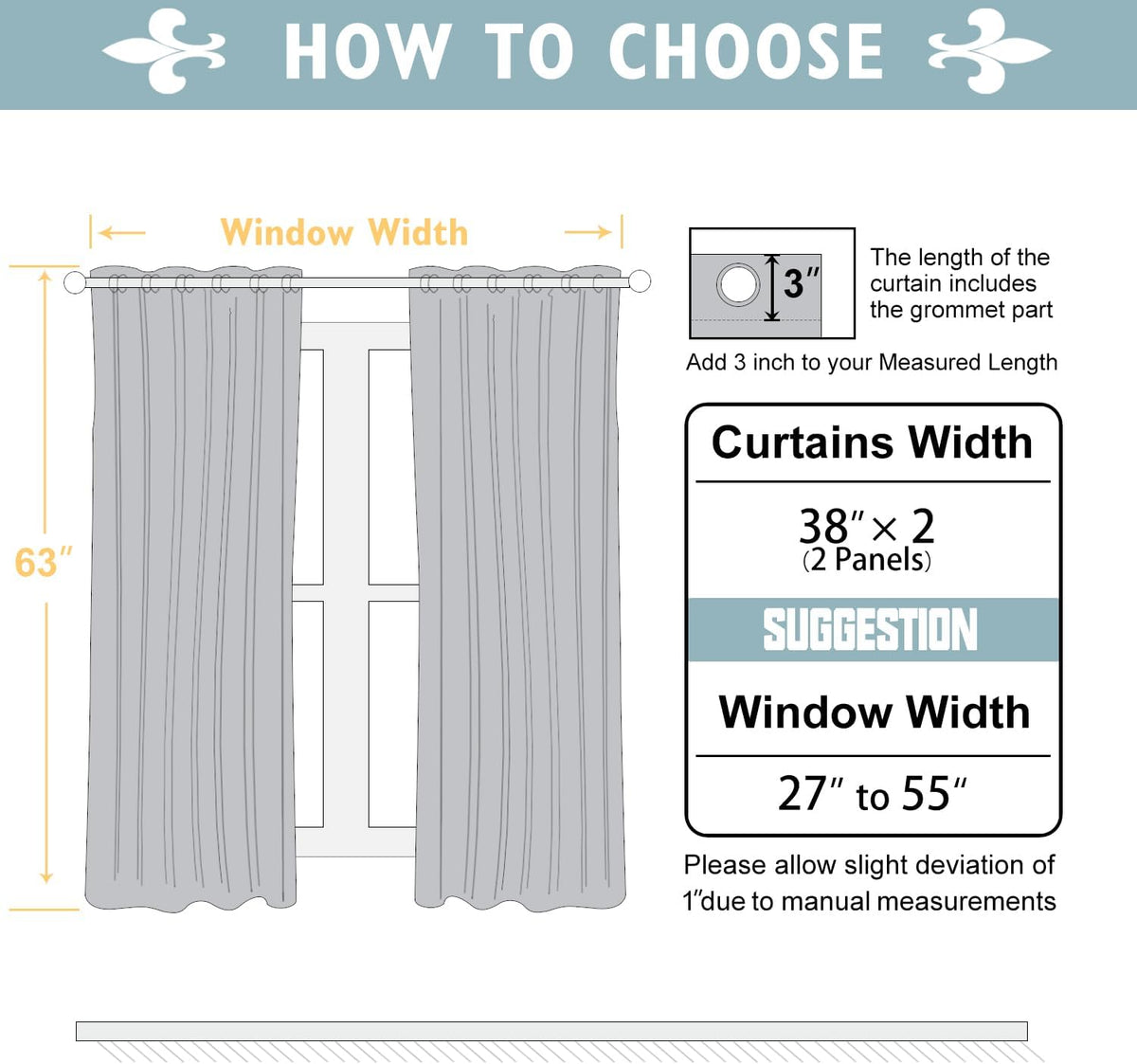 ChrisDowa 100% Blackout Curtains 63 inch Long for Bedroom with Black Liner, 2 Thick Layers Total Blackout Thermal Insulated Grommet Window Curtains 2 Panels Set (Greyish White, 38 x 63 Inch)