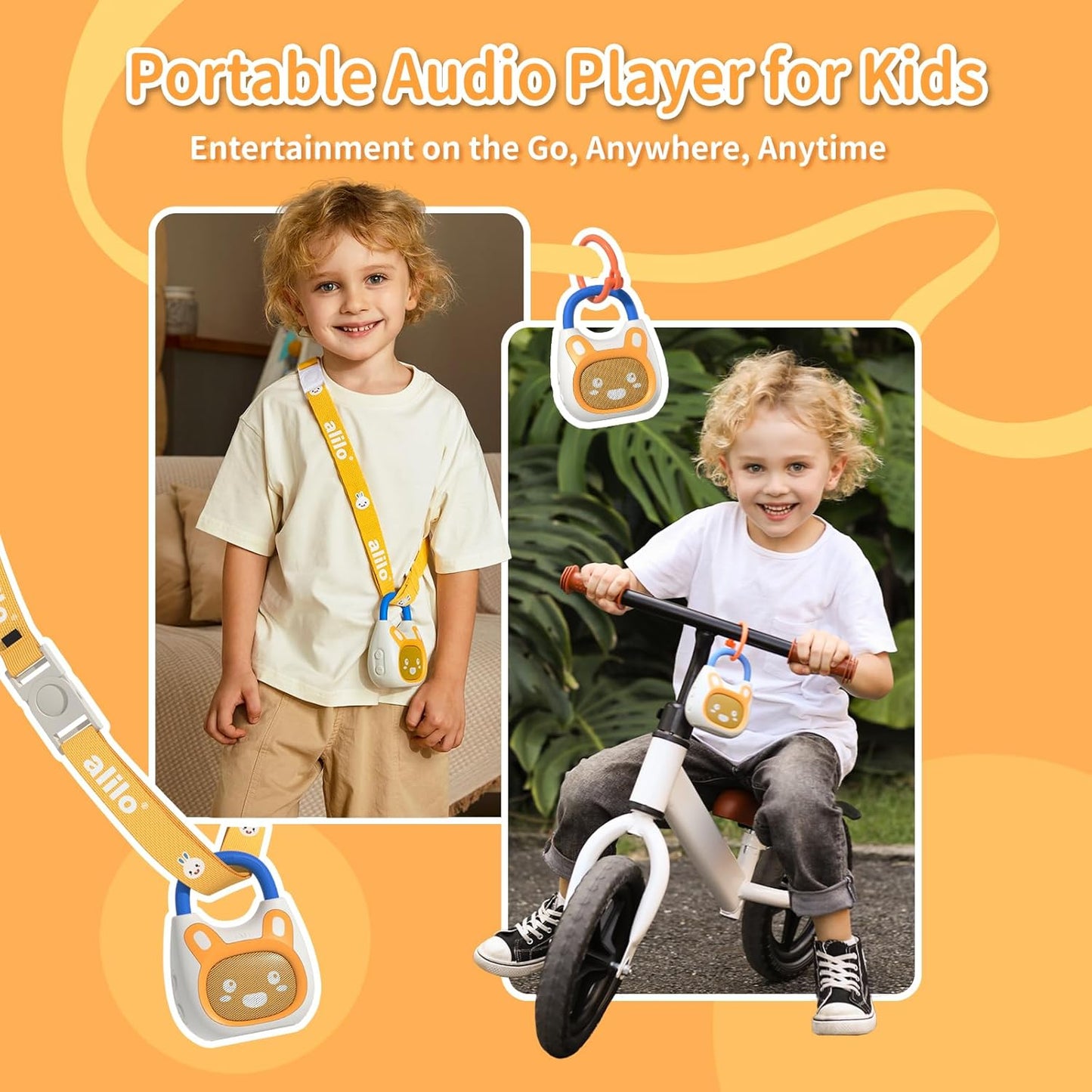 alilo Pocket Bunny Portable Kids Music Player, Musical Toys for Toddlers 1-3-5, Preloaded 120+ Stories/Music/Lullabies/White Noise,High Fidelity Sound Travel Bluetooth Speaker (with Strap and Ring)