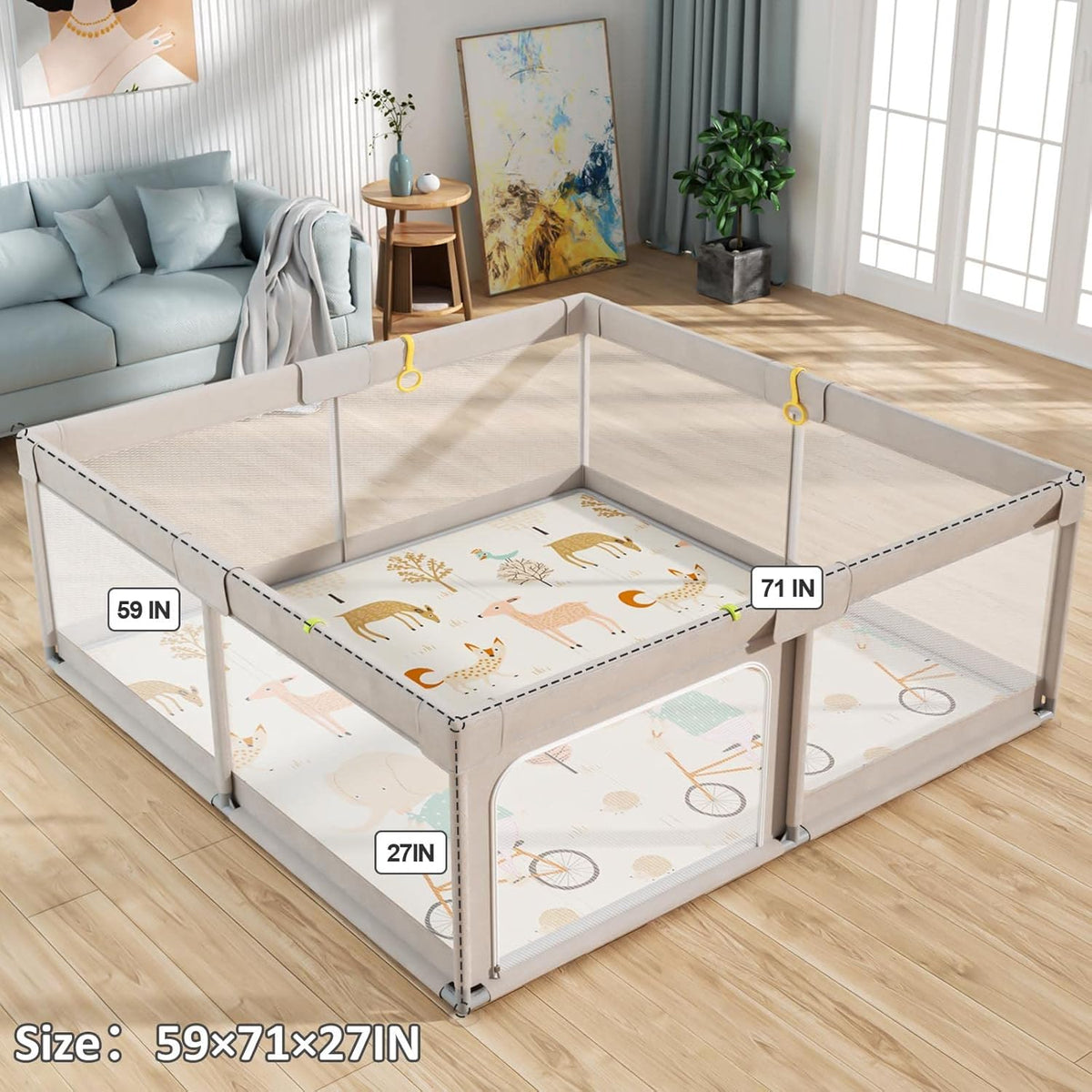 Mloong Baby Playpen with Mat, 59x71 in Extra Large Playpen for Babies and Toddlers, Indoor & Outdoor Activity Center, Safety Baby Fence with Door, Play Pen, Play Yards