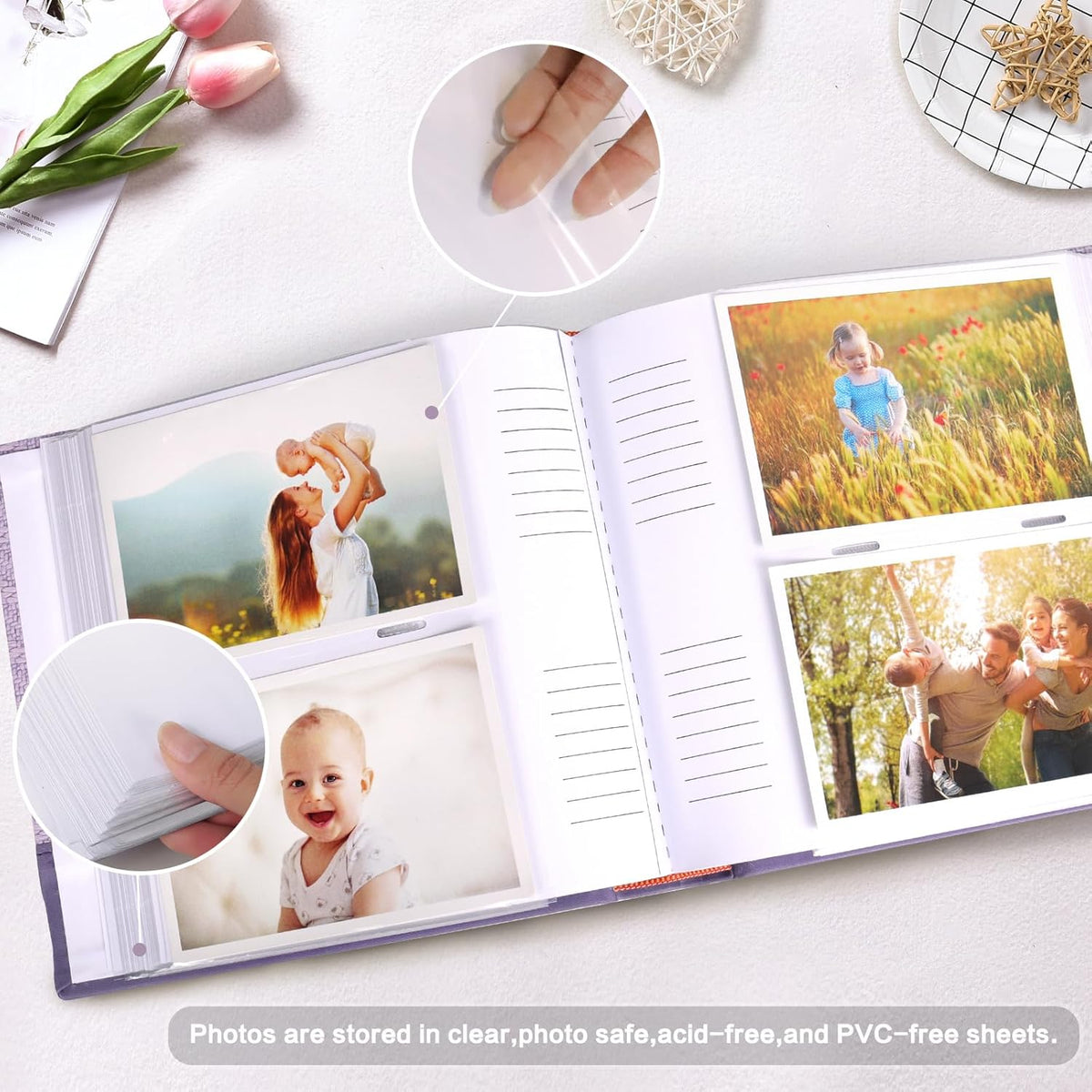 RECUTMS 4x6 Photo Album 200 Photos Memo, Photo Album with Writing Space, Leather Cover Window, 200 Picture Photo Album for Wedding Family Baby Christmas Valentine's Day Anniversary (Dark Green)