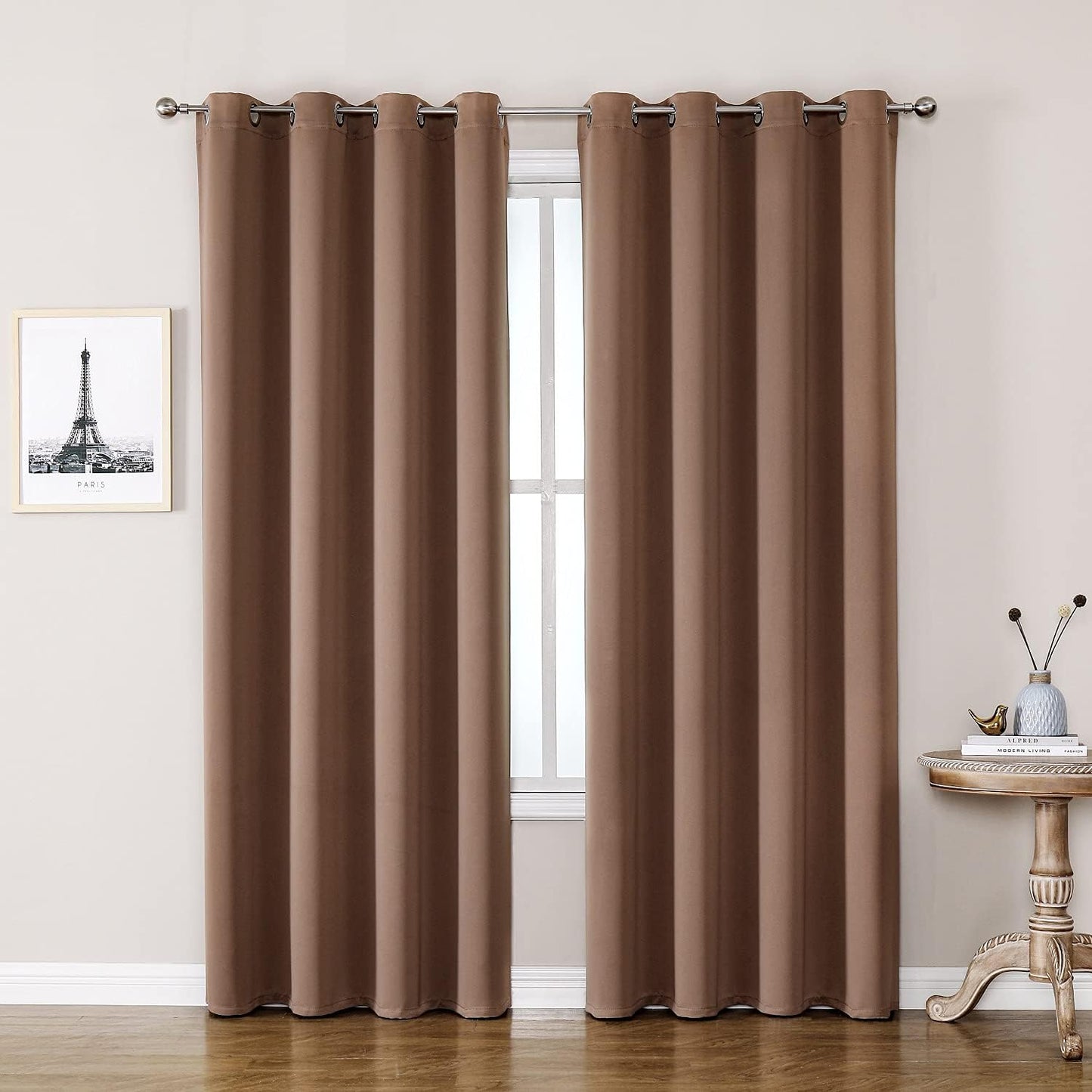 ChrisDowa Room Darkening Curtains 108 Inches Long 2 Panels Set for Living Room, Grommet Thermal Insulated Blackout Curtains for Bedroom (Cappuccino, 52 x 108 Inch)