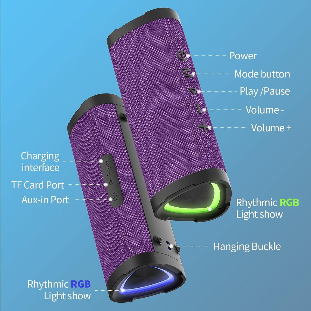 Vanzon Bluetooth Speakers V40 Portable Wireless Speaker V5.0 with 24W Loud Stereo Sound, TWS, 24H Playtime & IPX7 Waterproof, Suitable for Travel, Home&Outdoors,Hij-Purple