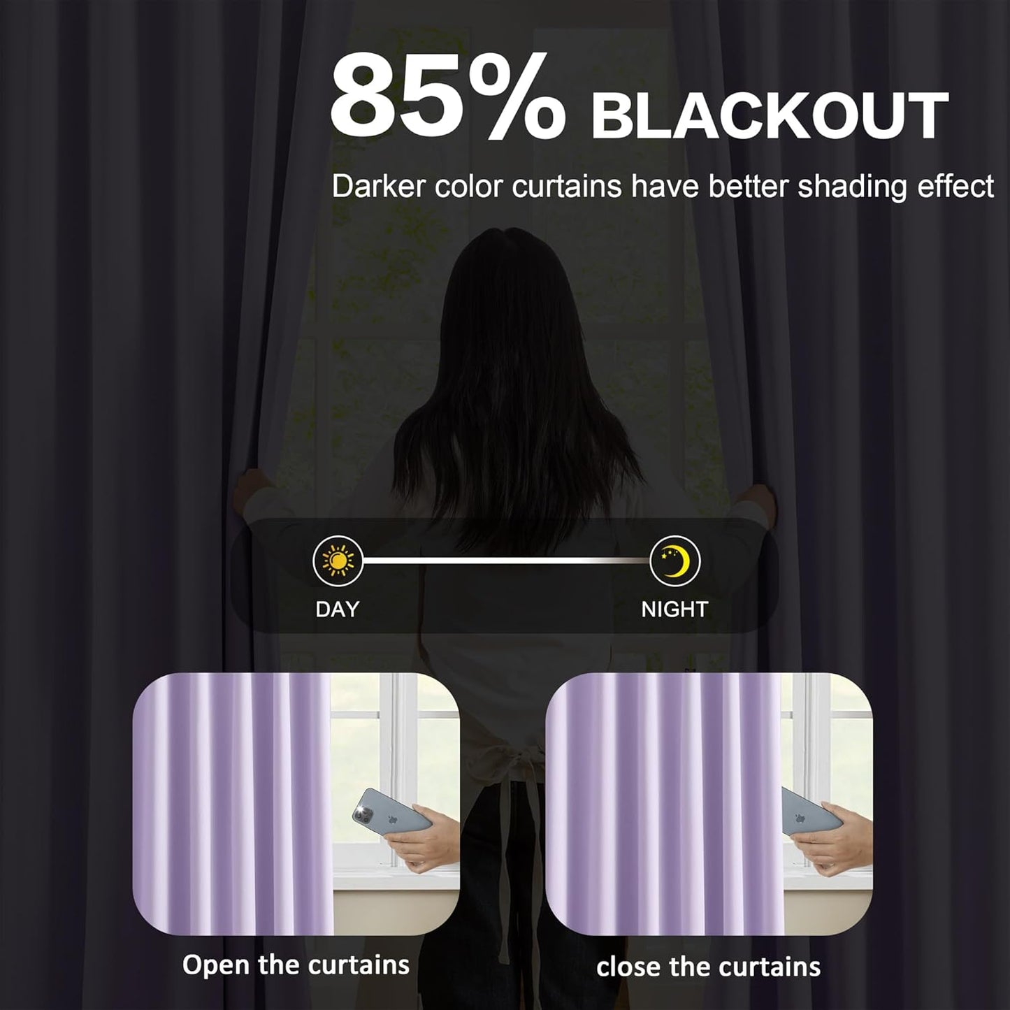 KEQIAOSUOCAI Lilac Blackout Curtain Drapes Pleated with Hooks,Thermal Insulated Solid Drapes Light Blocking Window Treatment for Bedroom Living Room(Lavender, 2 Panels, W40 x L102)