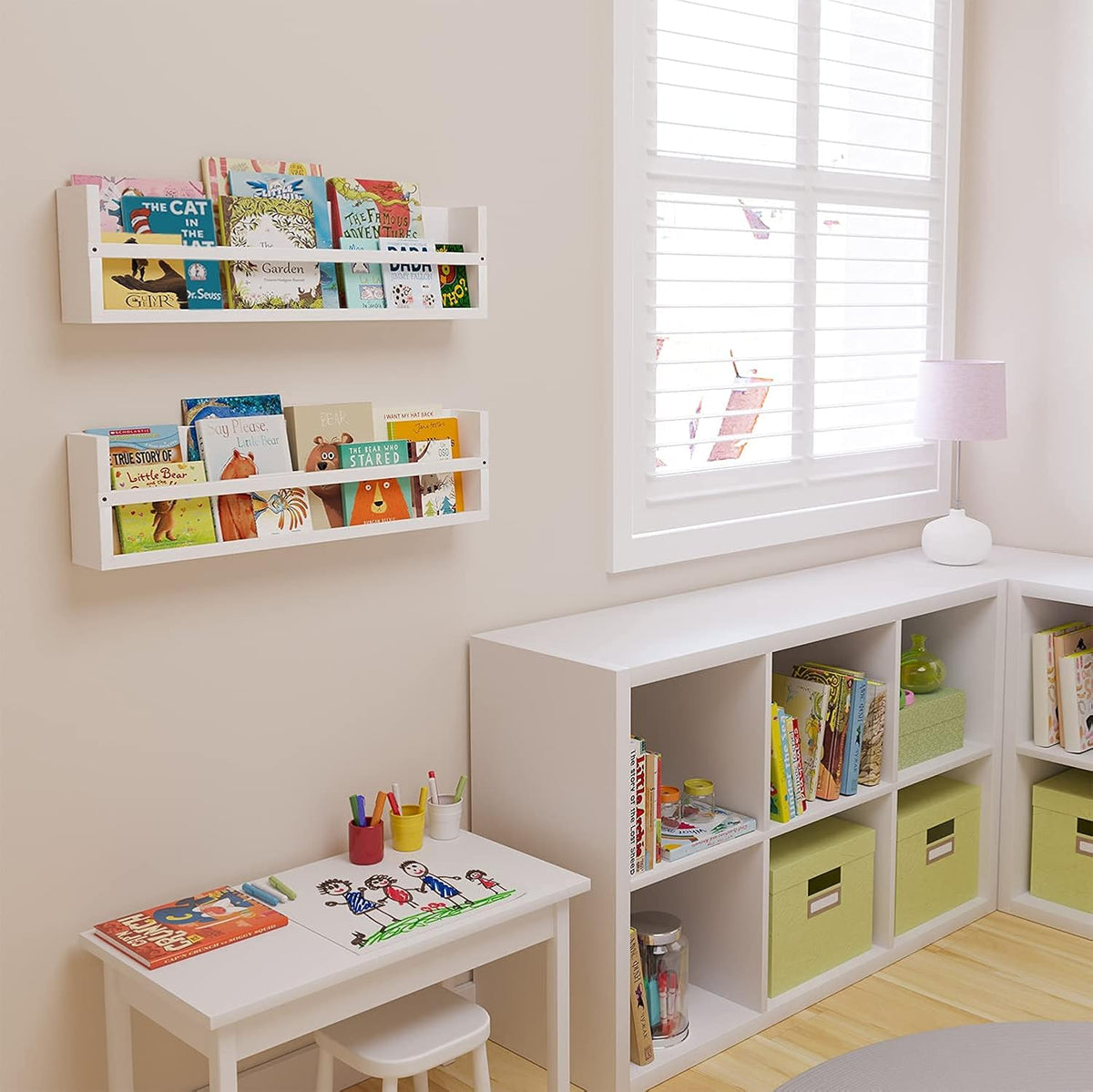 Brightmaison Polynez 30" Floating Shelves for Nursery & Kids, Multiuse Wall Shelf Set of 2 Wood Floating Shelf White