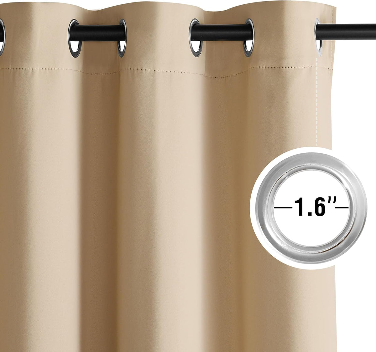 NICETOWN Beige Room Darkening Curtains 63 Inches Long 2 Panels for Living Room, Bedroom, Nursery Summer Thermal Insulated Blackout Drapes Grommet Noise Reducing Window Curtains, W40