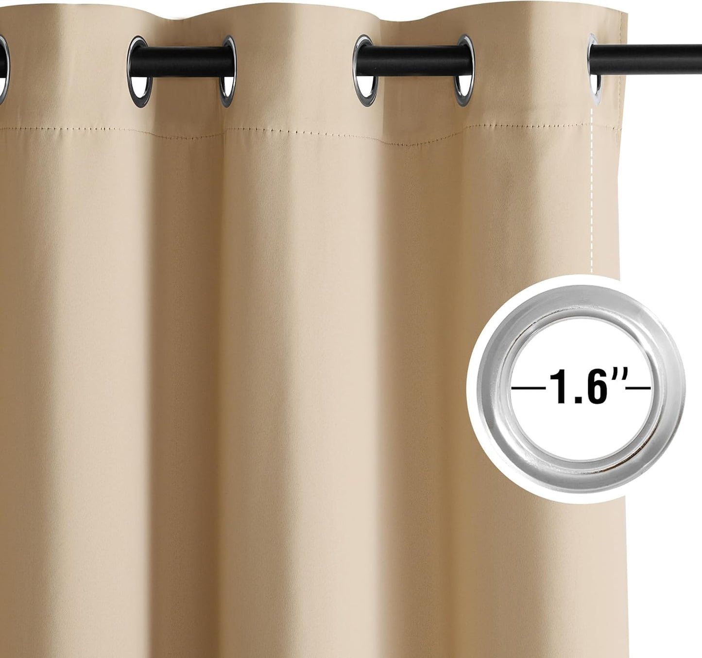 NICETOWN Biscotti Beige Blackout Curtains 90 Inches Long Thermal Insulated 2 Panels Set, W52 Soundproof Light Blocking Drapes for Living Room, Bedroom, Window, Girls Room, W52 x L90