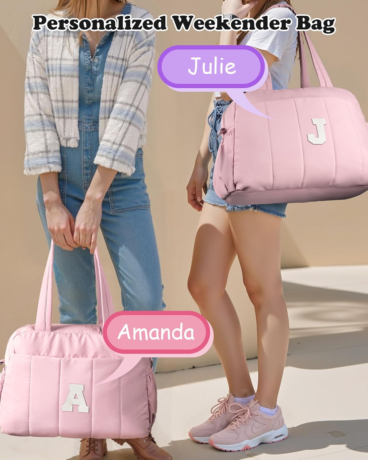 Duffle Bag for Travel, Weekender Bags for Women，Gifts for Girls, Initial Overnight Bag with Wet Pocket，Lightweight Travel Bags Personalized Gym Tote with Makeup Pouch