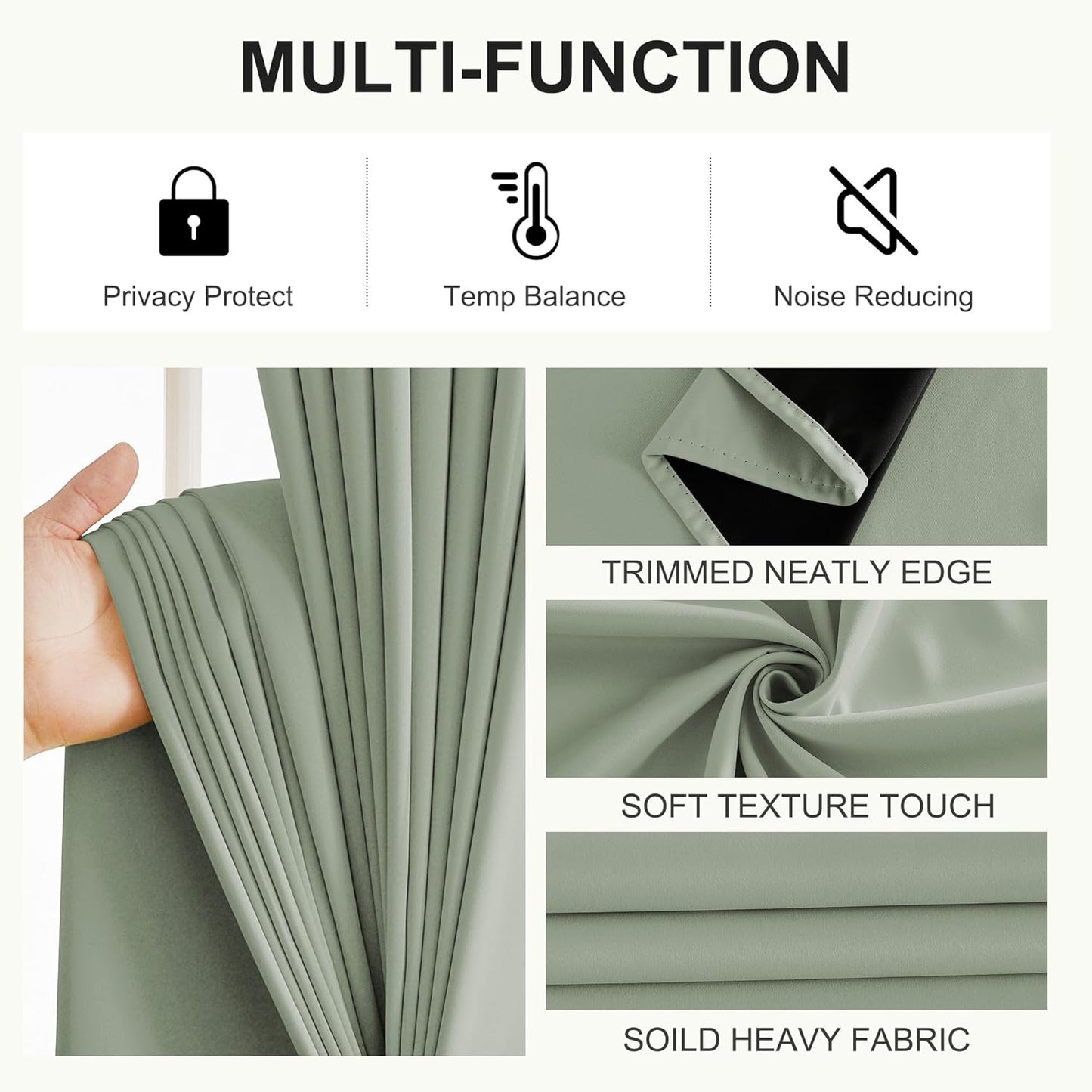 NICETOWN Sage Green Bedroom Curtains 63 Inches Length, 100% Blackout Drapes Thermal Insulated with Grommet for Living Room Office Privacy Darkening Curtain, 2 Panels, 42 x 63 Inch