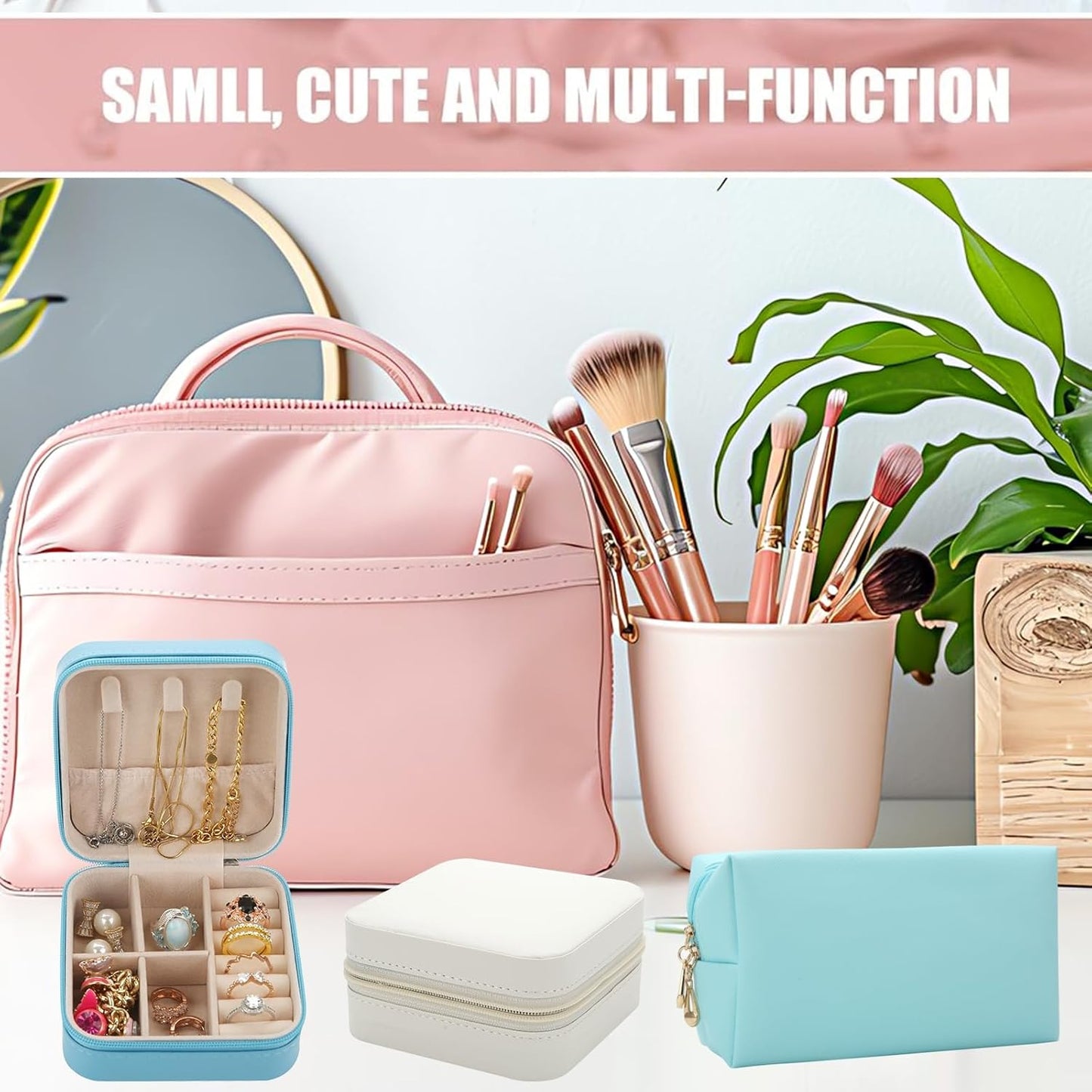 Bridesmaid Proposal Gifts Letter Cosmetic makeup bag bulk for Wedding Party Favors Bachelorette party decorations Toiletry Organizer Bag Makeup Case Gift (8, White&Blue)