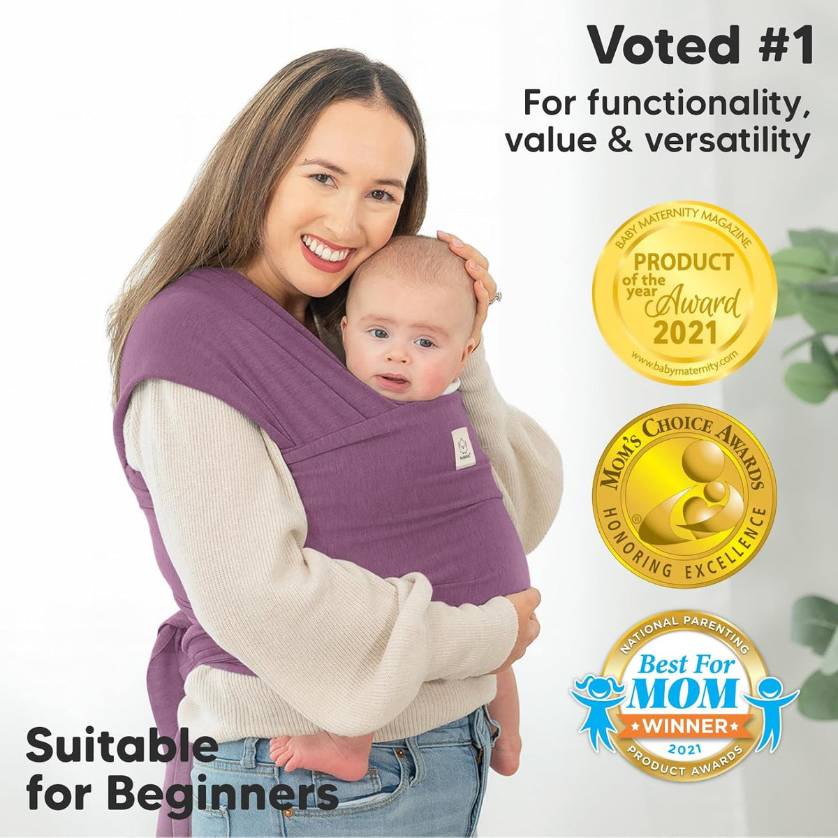 KeaBabies Baby Wrap Carrier - All in 1 Original Baby Carrier Newborn to Toddler Sling, Easy to Wear, Hands Free Bonding, Lightweight, Breathable Infant Wraps (Dark Mauve)