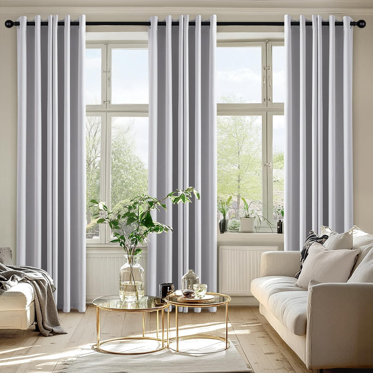 MIULEE Blackout Curtains for Bedroom Living Room 84 Inches Long 2 Panels, Thermal Insulated Room Darkening Drapes Solid Grommet Noise Reduction Light Blocking Window Curtains 40x84 Inch Greyish White