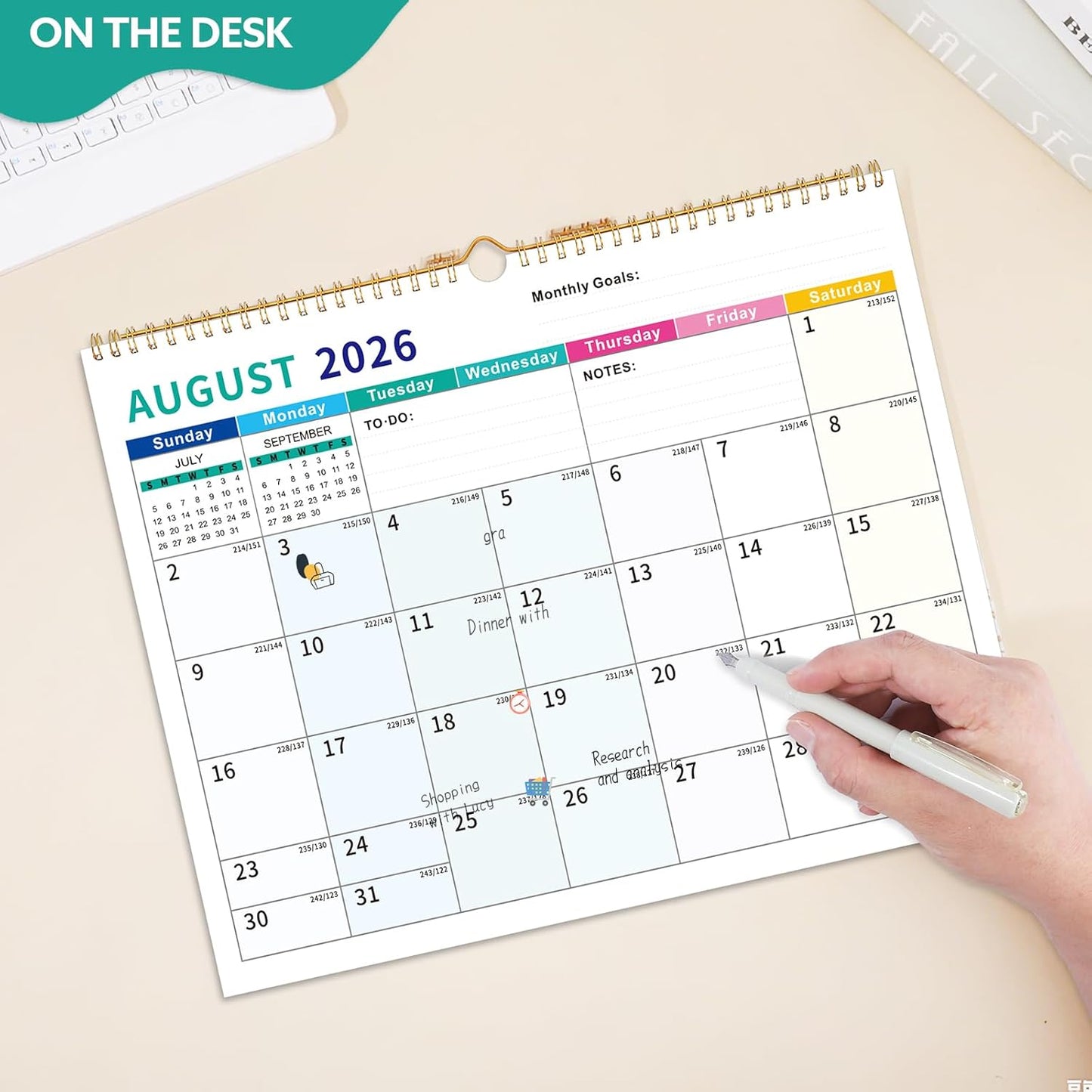 Wall Calendar 2026-2027, 18 Month Large Desk Calendar from January 2026 to June 2027 14.5" x 11.8" Monthly Calendar with Twin-Wire Binding for Home Office Planning Organisers, Colorful Blocks