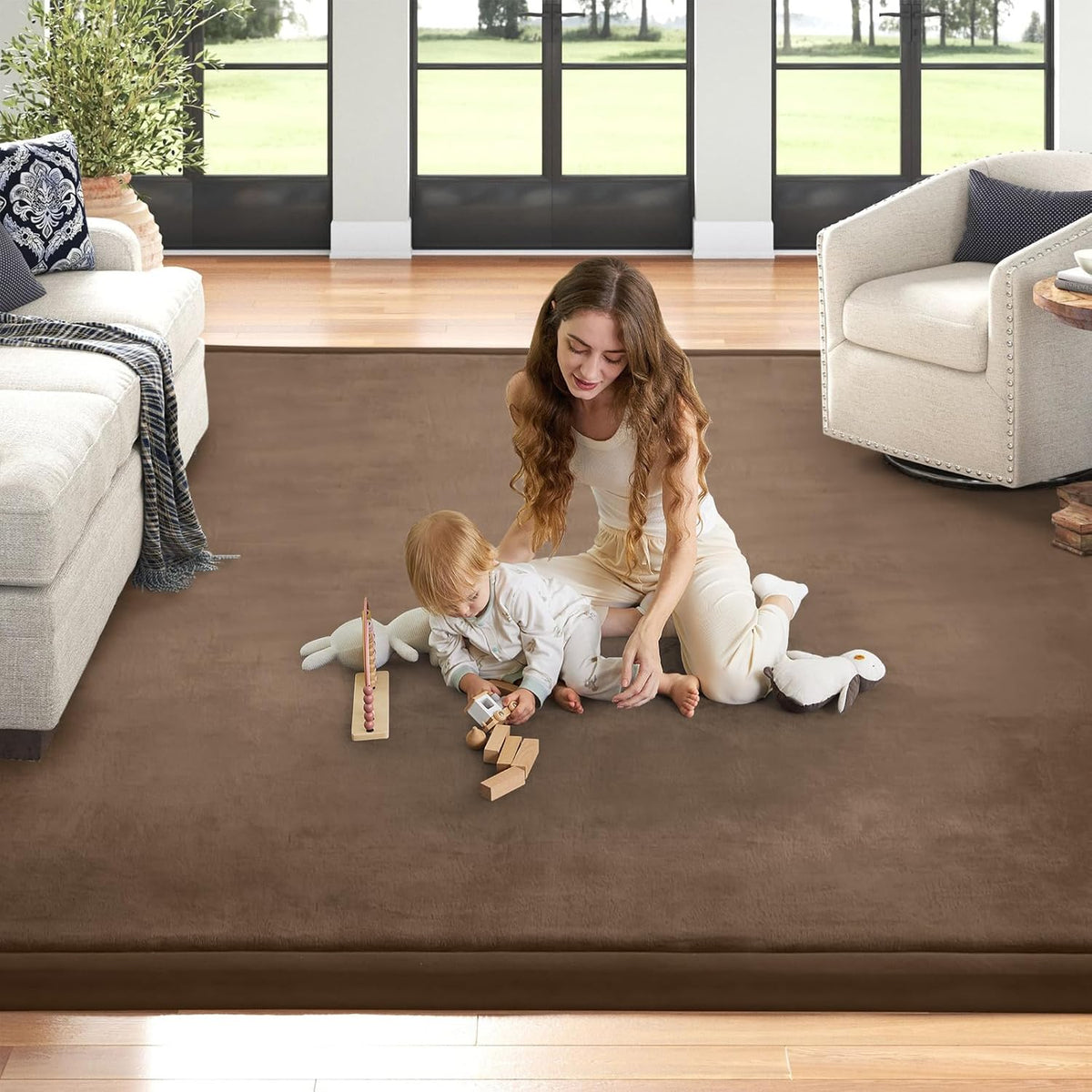 Baby Play Mat for Floor Tummy Time Mat Nursery Rug Muscle Mat Area Rug Playroom Rug Tatami Mat 13'1"x6'7" Memory Foam 1.3" Thick Crawling Mat For Babies,Toddlers, Infants, Kids,Floor Mat,Coffee