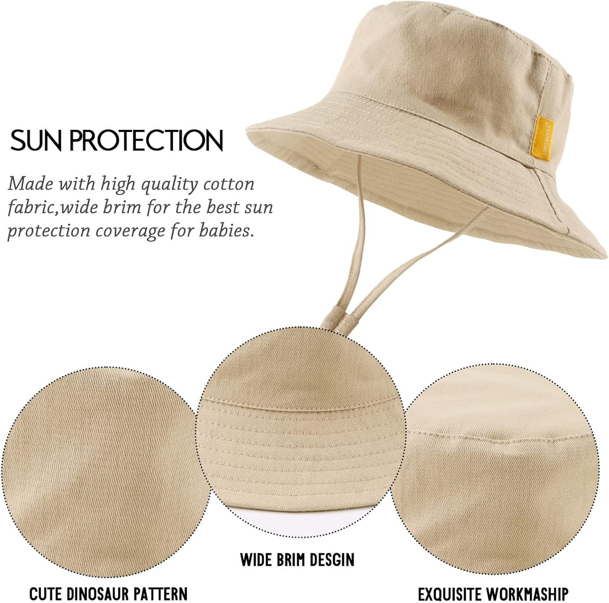 JANGANNSA Cotton Baby Sun Hat Infant Toddler Boys Girls Bucket Hats Summer Sun Protection Kids Beach Caps