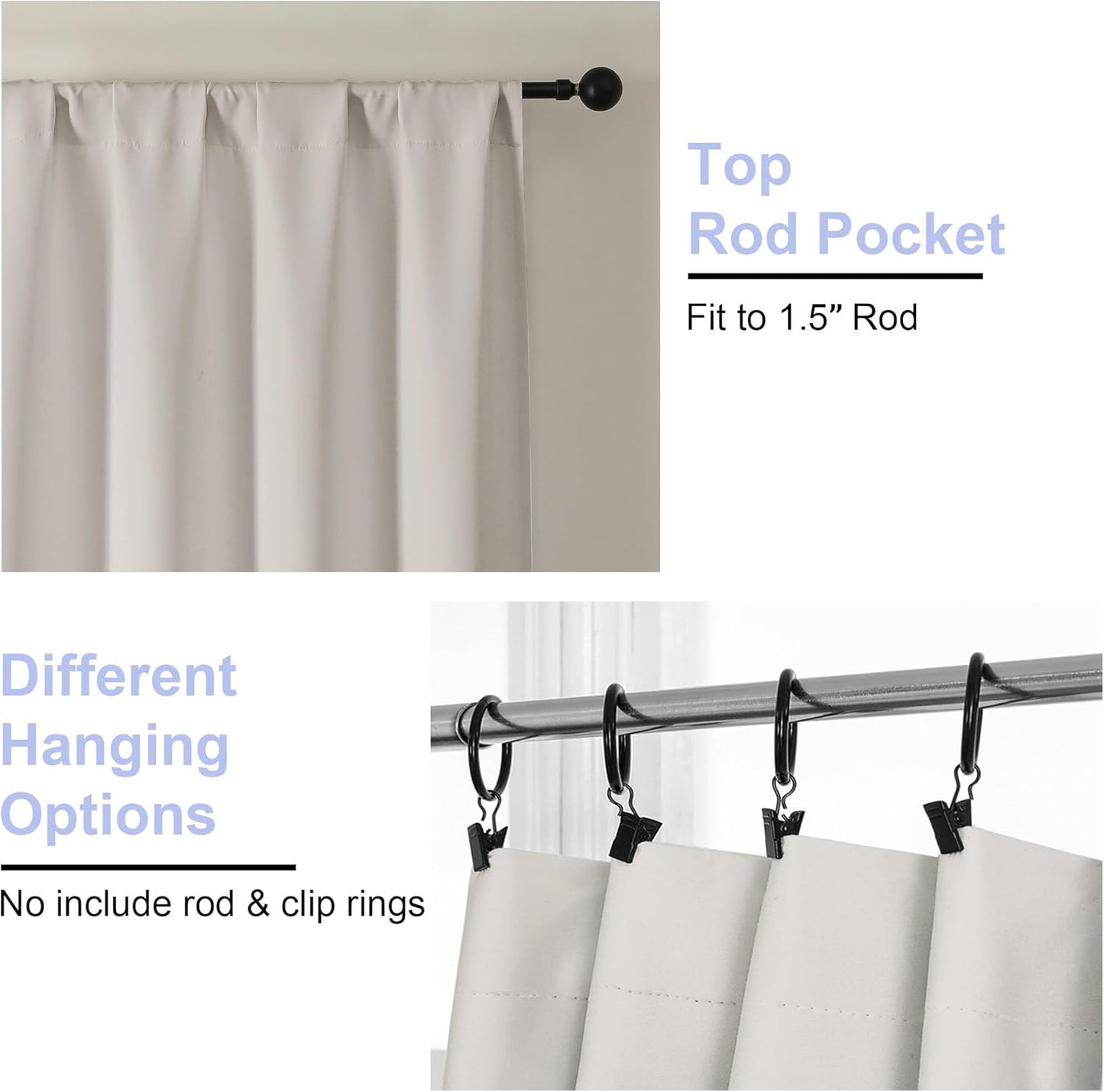 Simplebrand Ava Natural Blackout Curtains for Bedroom 90 Inches Long 2 Panels Set, Solid Privacy Energy Saving Living Room Window Treatment Curtains Blackout Drapes, W40 x L90 Inch, Natural