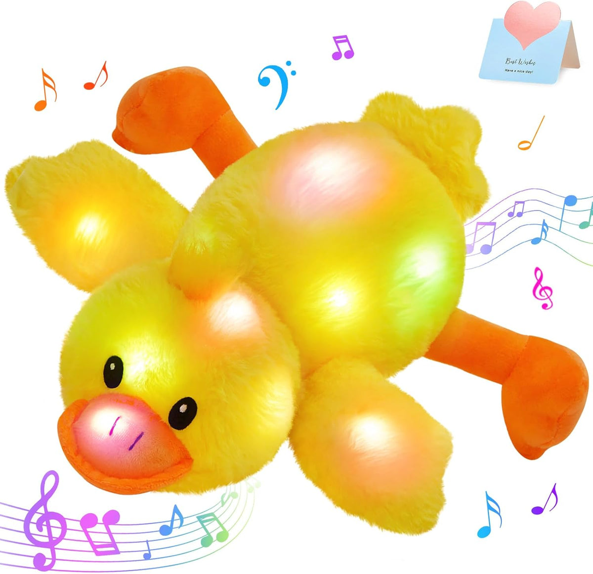 Glow Guards 12'' Musical Light Up Yellow Duck Stuffed Animal LED Glowing Singing Soft Plush Toy Pillow Night Lullaby Holiday Birthday Children's Day Gifts for Toddler Kids