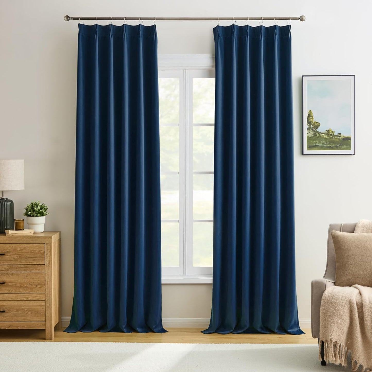 Pinch Pleated Curtains 150 Inches Long 2 Panels Set, Thermal Insulated Blackout Room Darkening Curtain for Bedroom,Window Draperies with Hooks(Navy Blue,40x150-inch)