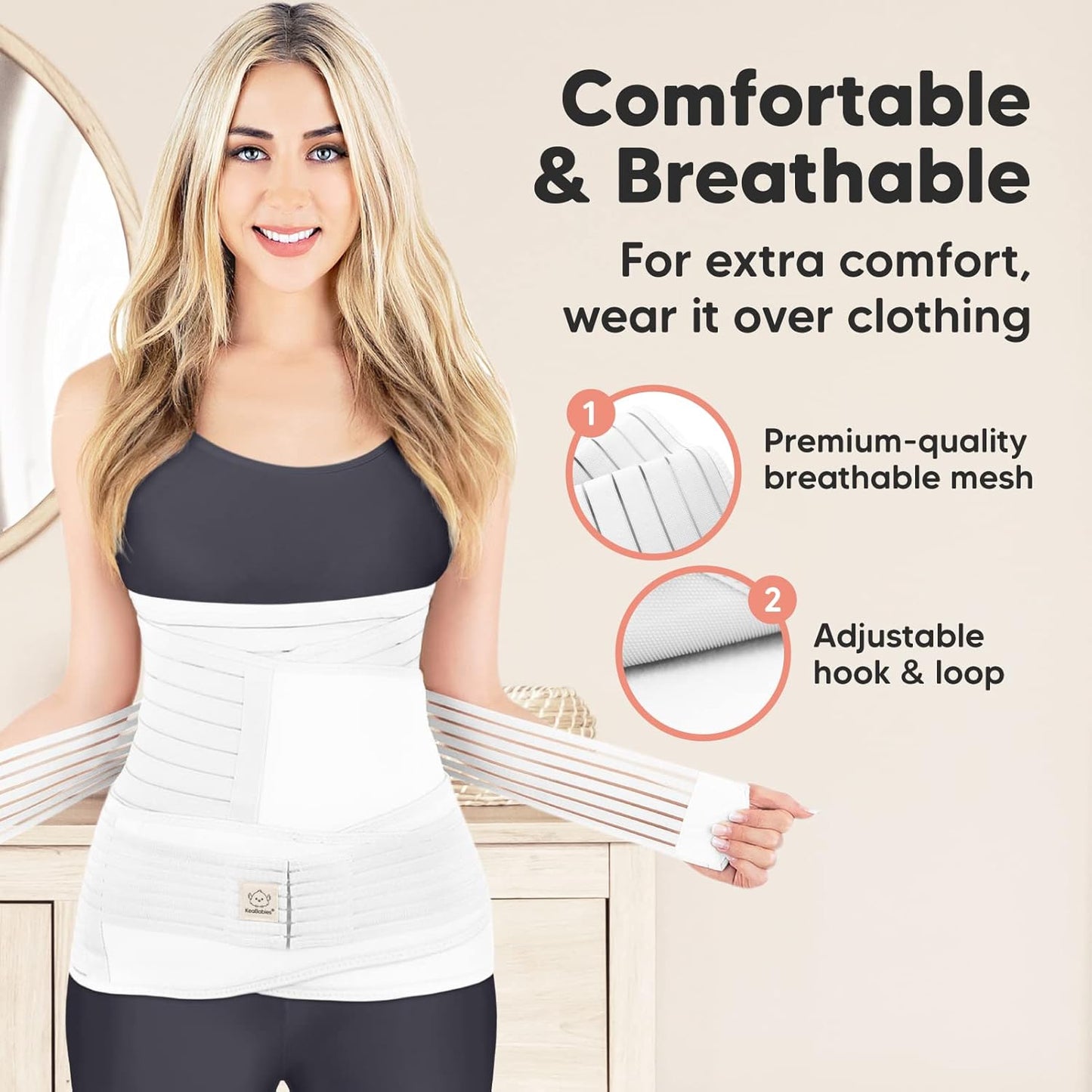 3 in 1 Postpartum Belly Support Recovery Wrap – Postpartum Belly Band, After Birth Brace, Slimming Girdles, Body Shaper Waist Shapewear, Post Surgery Pregnancy Belly Support Band (Matte White, M/L)