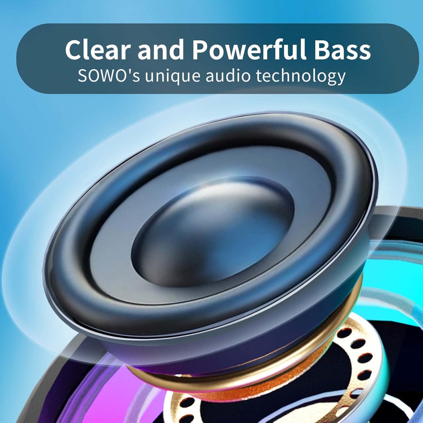 SOWO Shower Speaker Bluetooth Waterproof | Small Portable Wireless Bluetooth Speaker with Clip | Powerful Bass and Louder Volume | Colorful Lights and Lightweight | for Bathroom,Travel,Beach | Black