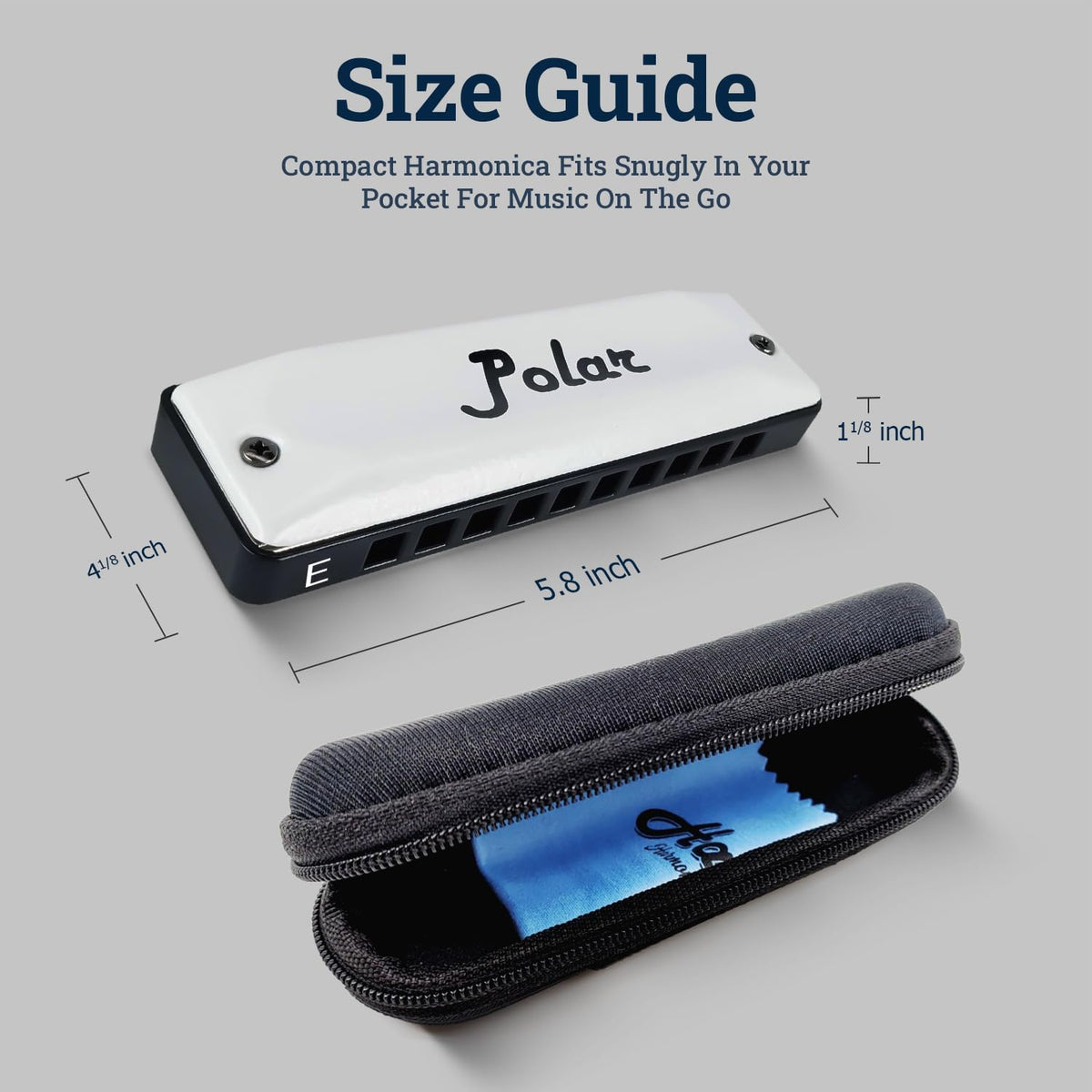 Harmo Polar Diatonic Harmonica Key of E - 10 Holes 20 Notes, Blues Harp Mouth Organ With Case, Phosphor Bronze Reeds, Suitable for All Genres, Harmonica for Kids, Adult, Beginners & Professionals