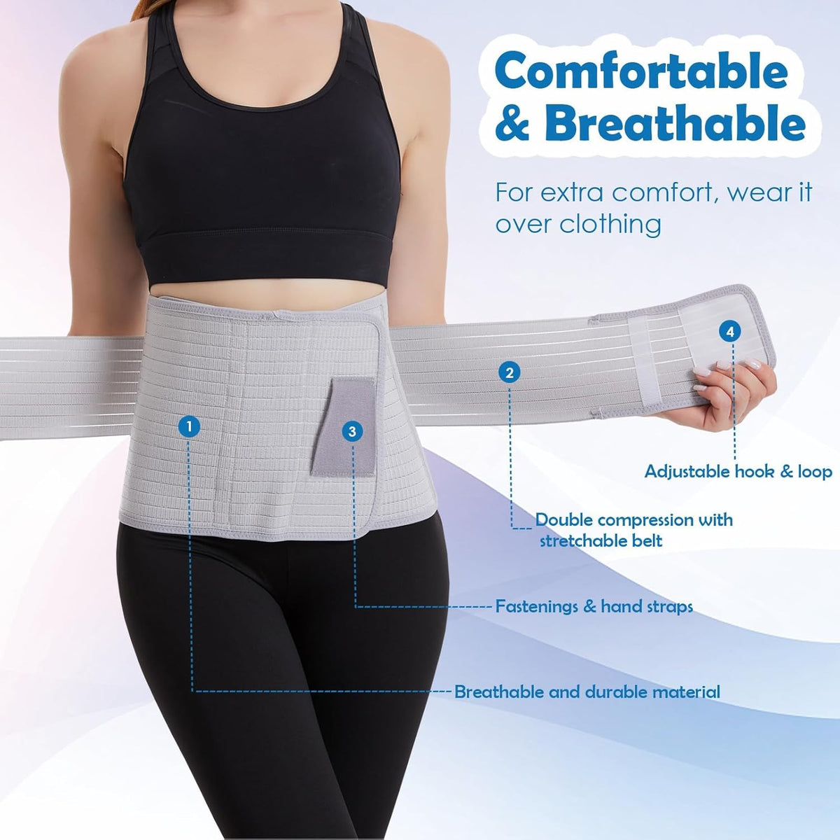 Paskyee Postpartum Belly Band, Abdominal Binder Post Surgery Belly Wrap, C Section Recovery Must Haves, Girdle for Postnatal Care, Waist/Pelvis Belt for Back Pain Relief Grey S/M