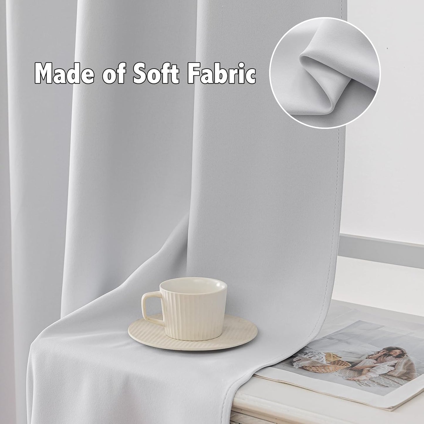 Anytime 100% Blackout Curtain Set, Thermal Insulated & Energy Efficiency Window Draperies for Guest Room, Full Shading Panels for Shift Worker and Light Sleepers（Greyish White, 2 Panels, 42W x 80L）