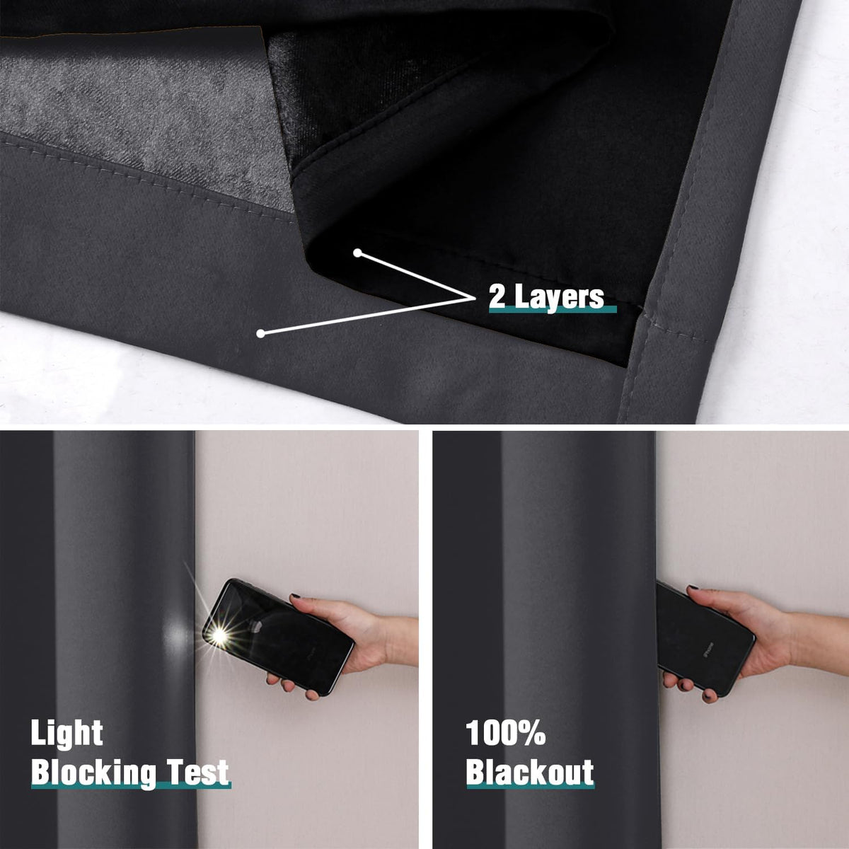 ChrisDowa 100% Blackout Curtains 108 inch Long for Bedroom with Black Liner, 2 Thick Layers Total Blackout Thermal Insulated Grommet Window Curtains 2 Panels Set (Dark Grey, 52 x 108 Inch)