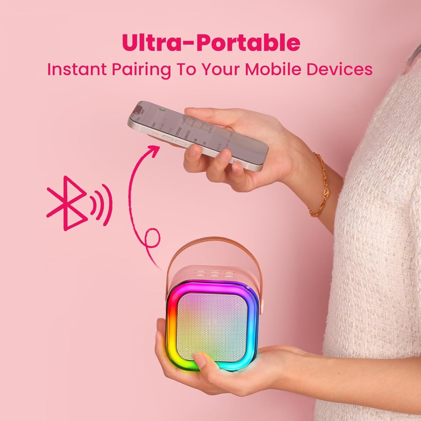 IROO Mini Karaoke Machine for Kids, 2025 TOP Toys Birthday Gifts Ideas for Girls Ages 4, 5, 6, 7, 8, 9, 10, 12+ Years Old, Portable MP3 Player with 2 Wireless Mics for Party