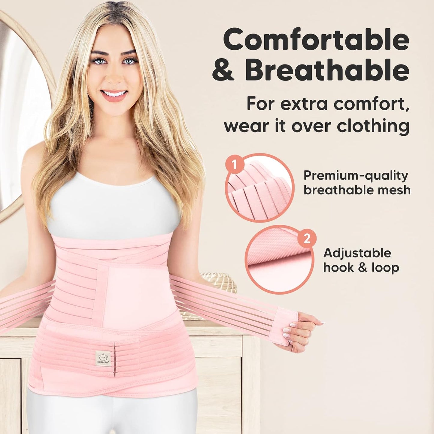3 in 1 Postpartum Belly Support Recovery Wrap – Postpartum Belly Band, After Birth Brace, Slimming Girdles, Body Shaper Waist Shapewear, Post Surgery Pregnancy Belly Support Band (Blush Pink, M/L)