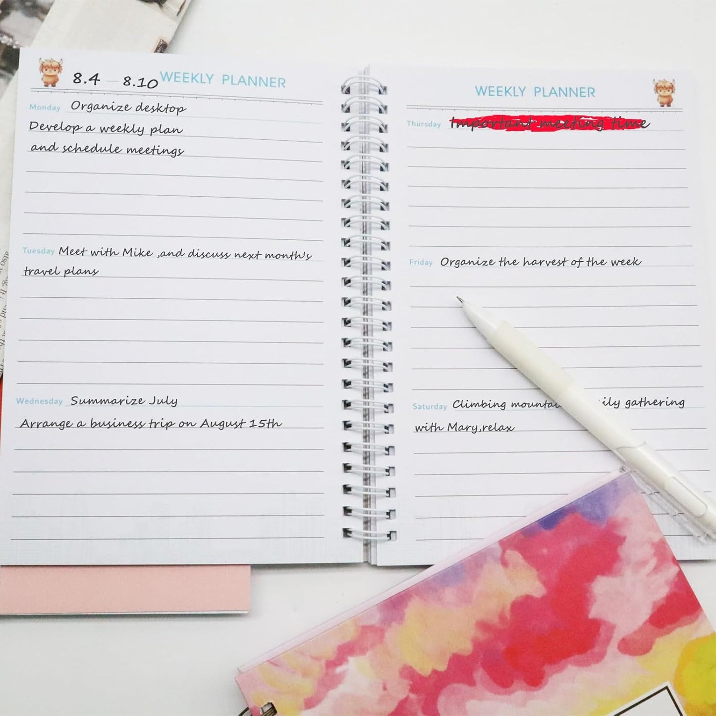 A4 Large Undated Weekly and Monthly Planner, 12 Months No Waste Handwritten Date Weekly To Do List Notebook with Goal & Organizer Pocket, 8.5" x 11" Blank Monthly Planner for Women Work School Home