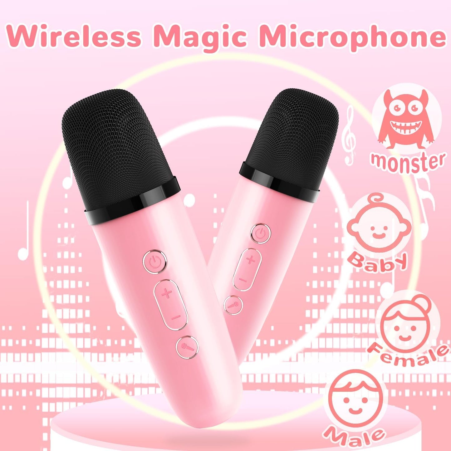 Mini Karaoke Machine for Kids Teen Adults - Toddler Toys Birthday Gift for Girls Ages 3-12, Portable Bluetooth Speaker Set with 2 Wireless Microphones fits Family Fun Home Party Outdoor, Pink